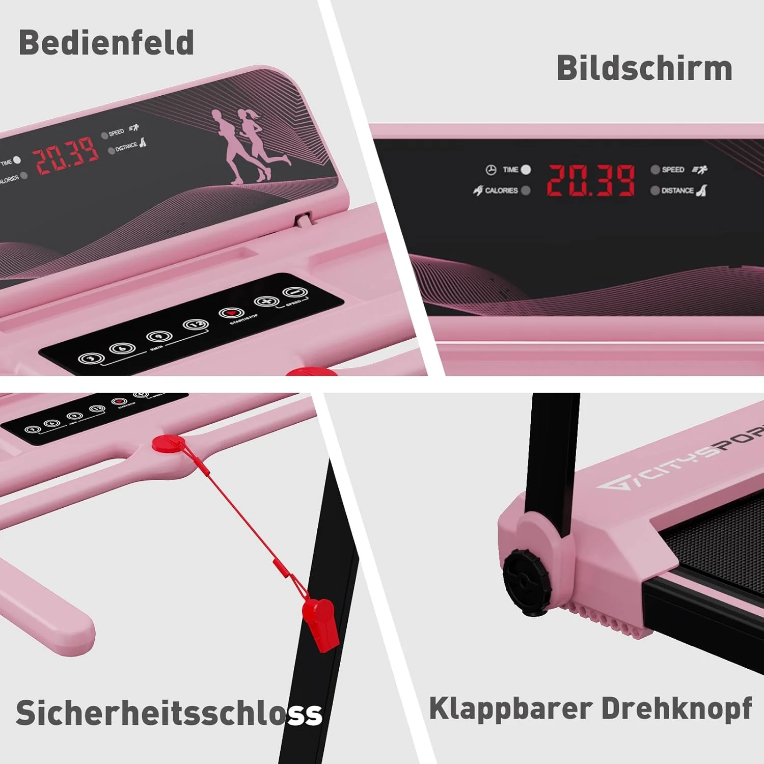 CITYSPORTS Elektrisches Laufband,Klappbares Laufband für Zuhause bis 12 km/h,mit LED-Anzeige,APP und