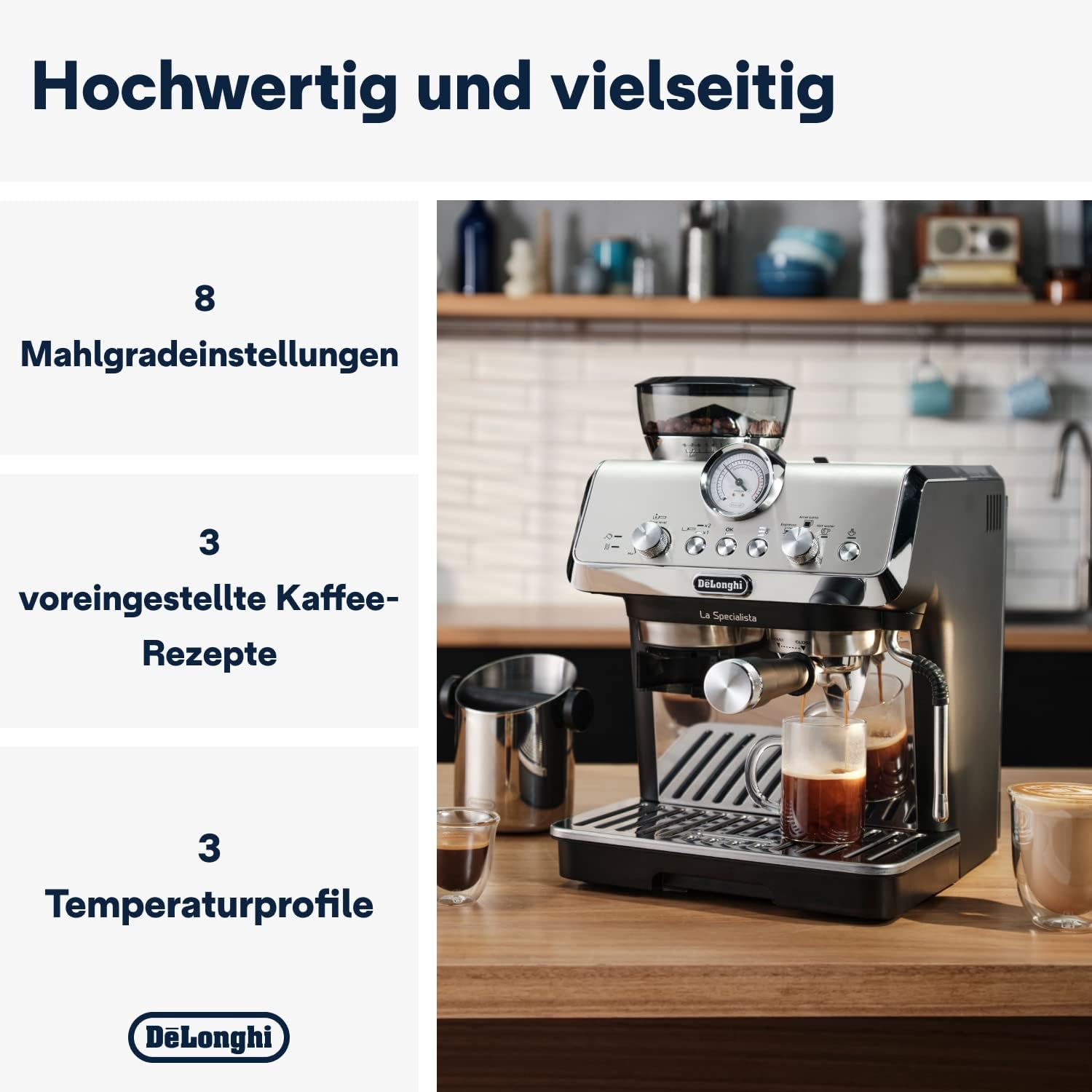 De'Longhi La Specialista Arte EC9155.MB Siebtrgermaschine, Espressomaschine mit Mahlwerk, 8 Mahlgrade, 15 Bar, 3 Temperaturen, Milchschaumdüse, 1300 W, 1,5 l Tank, Edelstahl/Schwarz inkl. Barista-Kit