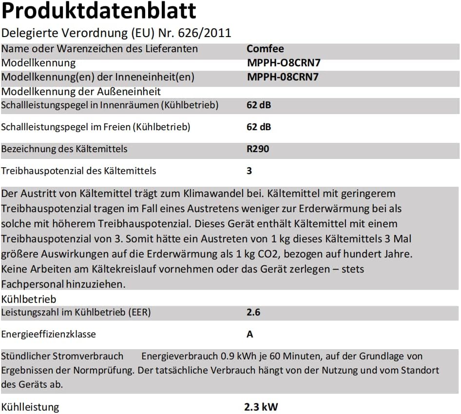 Comfee Mobiles Klimagerät Breezy Cool Pro 2.6,9000 BTU 2,6kW, Kühlen&Ventilieren&Entfeuchten,APP-Steuerung,Raumgröße bis 88m³(33㎡),Mobile Klimaanlage mit Abluftschlauch