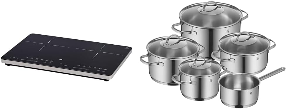 WMF Kult X Doppel- Induktionskochfeld 2 Platten, Kochplatte bis 28 cm, 2 Kochzonen, 8 Stufen, Topferkennung,Touch-Display, Glaskeramik, Timer-Funktion, 3500 W