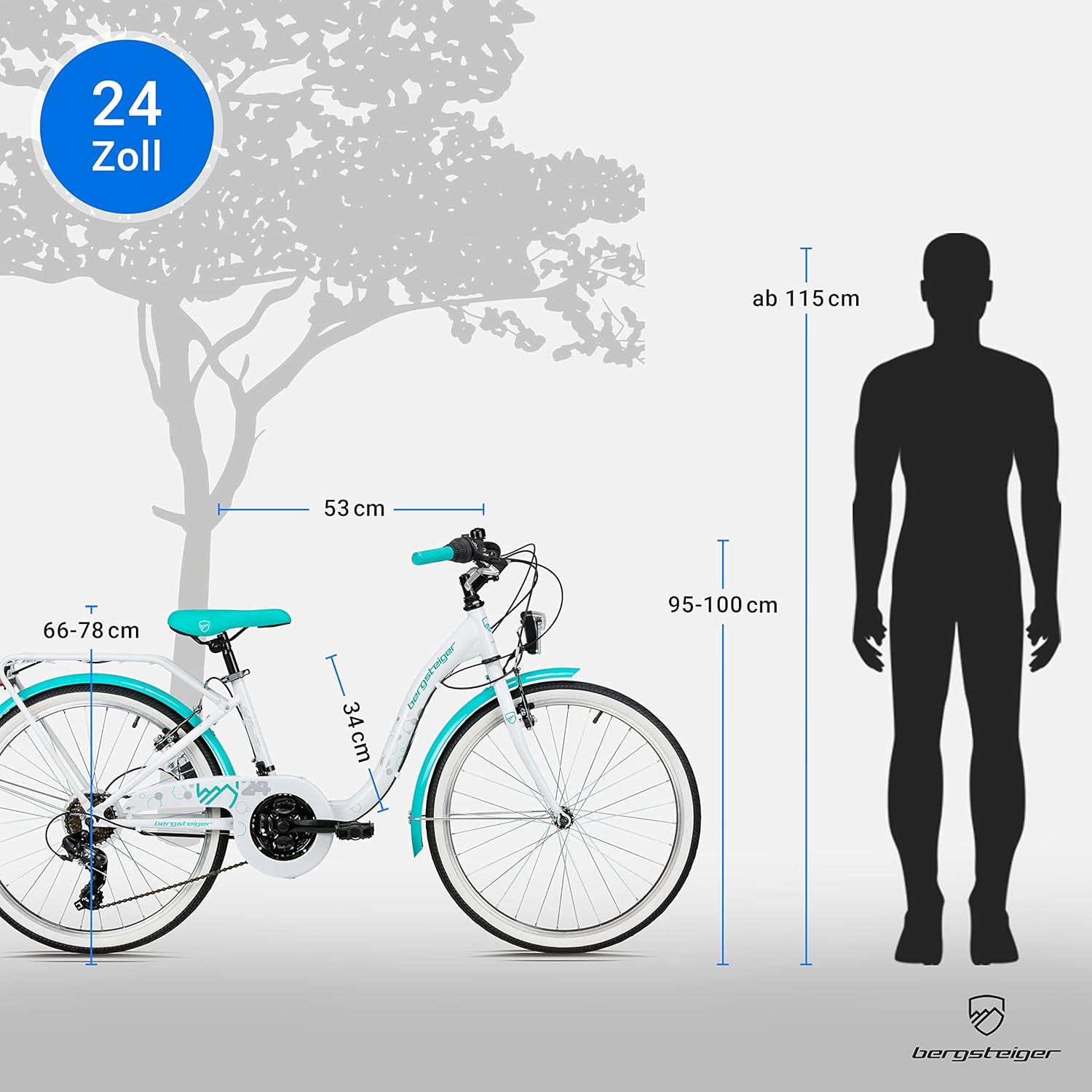 Bergsteiger Atlantis 20, 24 Zoll Kinderfahrrad, geeignet für 6,7, 8, 9, 10, 11 Jahre, StVZO, Shimano Schaltung, Mädchen-Fahrrad mit Dynamo-Licht