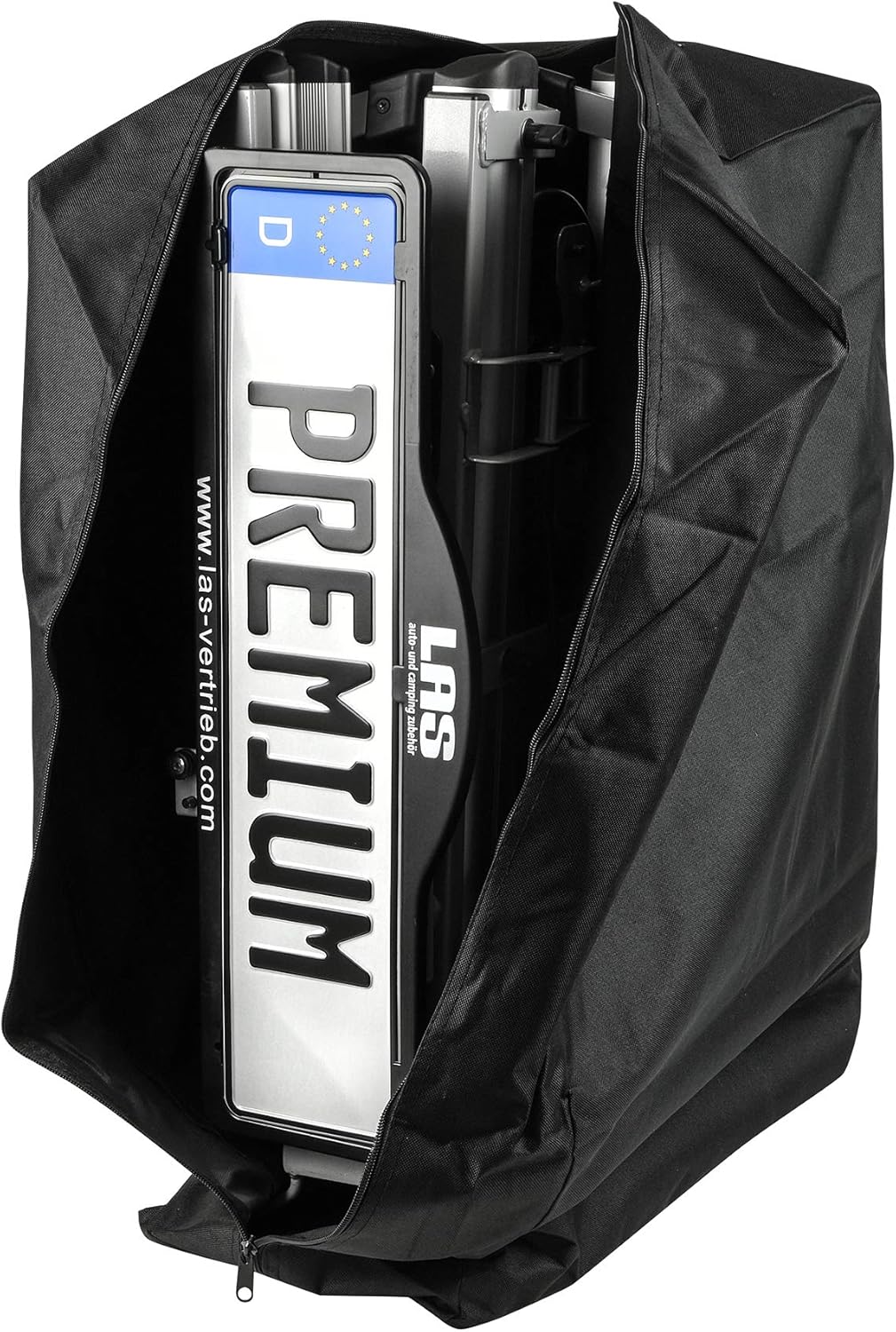 EUFAB 12010LAS Fahrradträger POKER-F, E-Bike geeignet, komplett vormontiert, Diebstahlschutz, für 2 Fahrräder, für Anhängerkupplung, Schwarz, 142 x 70 x 58 cm