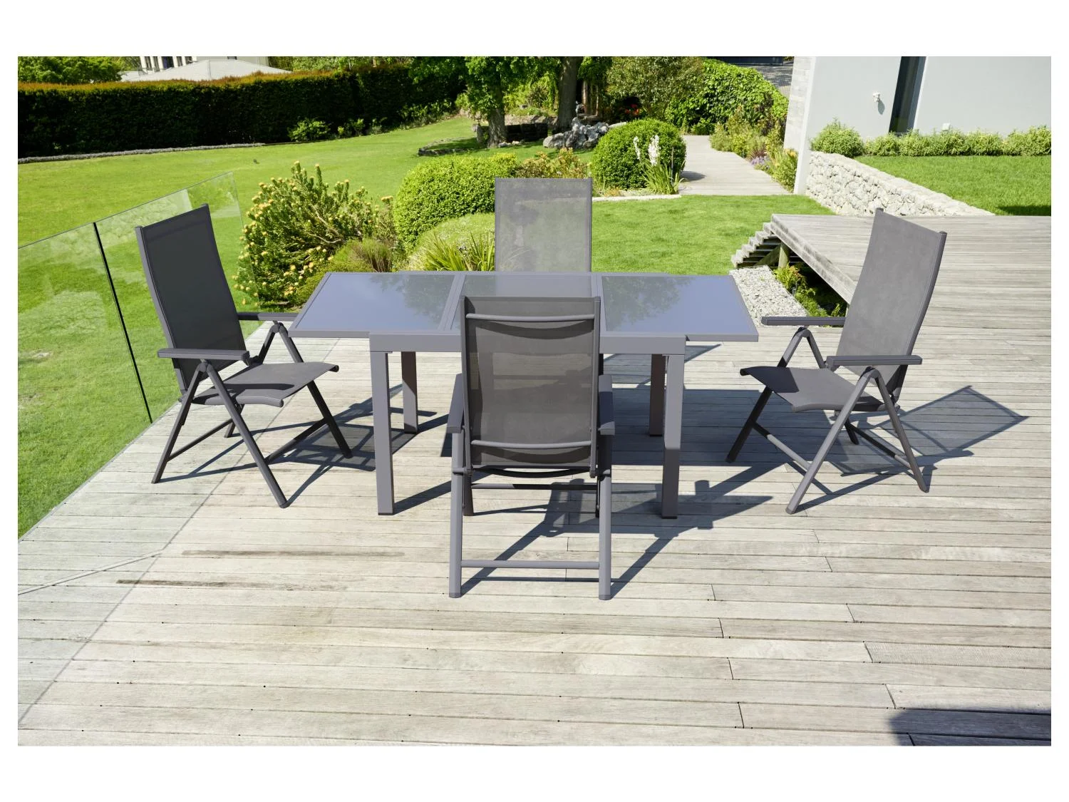 LIVARNO home Alu-Set »Houston«, 5-teilig - Ausziehtisch & 4 Hochlehner, grau