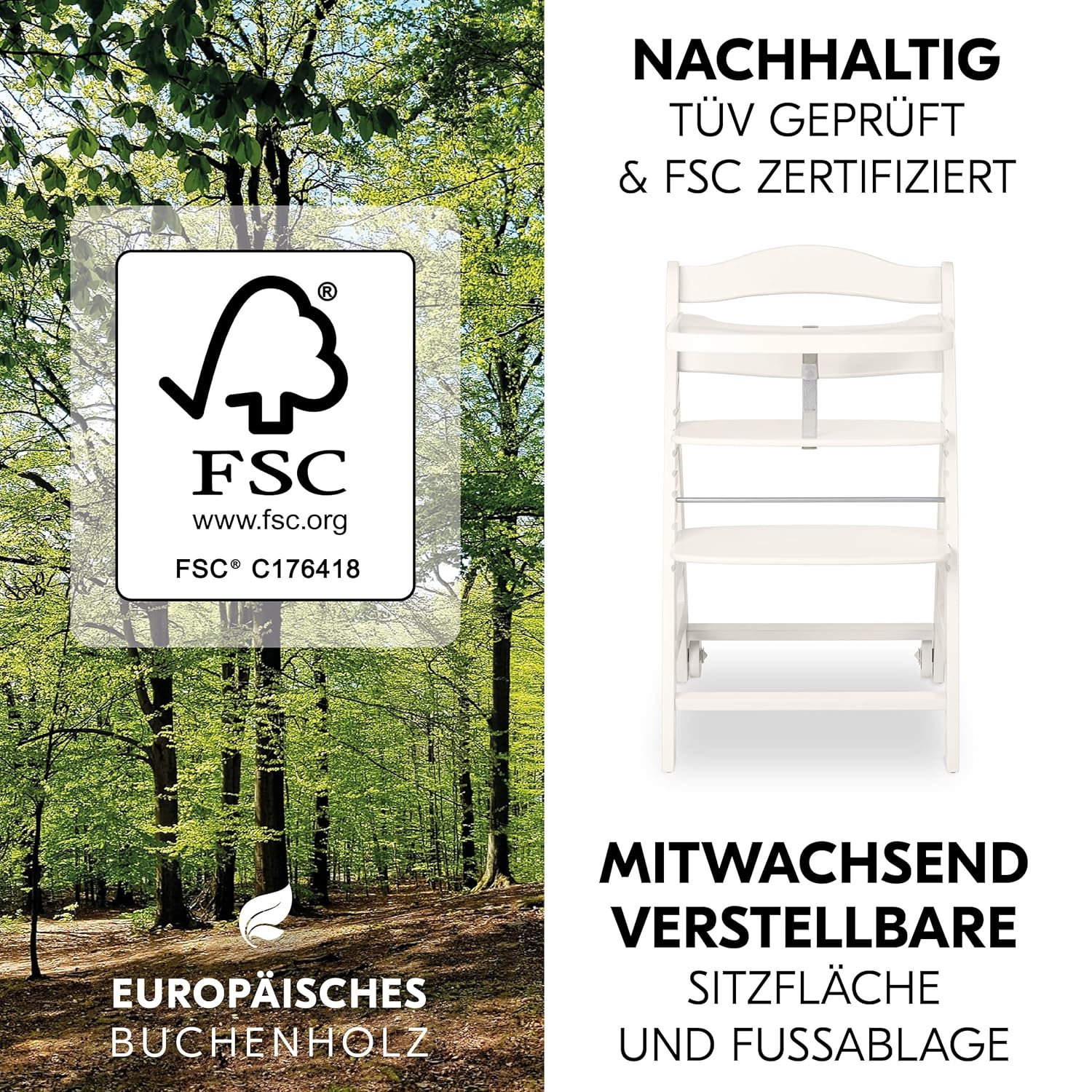 hauck Hochstuhl Beta+ Newborn Set Premium Dark Grey - Babyhochstuhl Set ab Geburt mit Neugeborenen Aufsatz Bouncer, Sitzpolster und Essbrett - Dark Grey