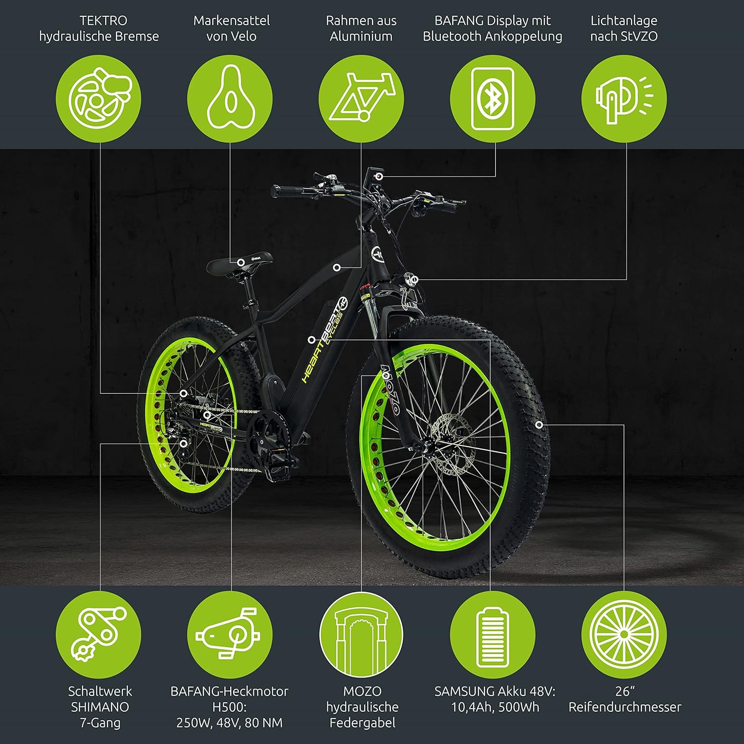 Highphoria Elektrofahrrad Erwachsene, 250W 25 km/h E-Bike mit Batterie, Starker Motor, Kettenschaltung, E-Mountainbike mit Hydraulische Federgabel Pedelec für Damen & Herren