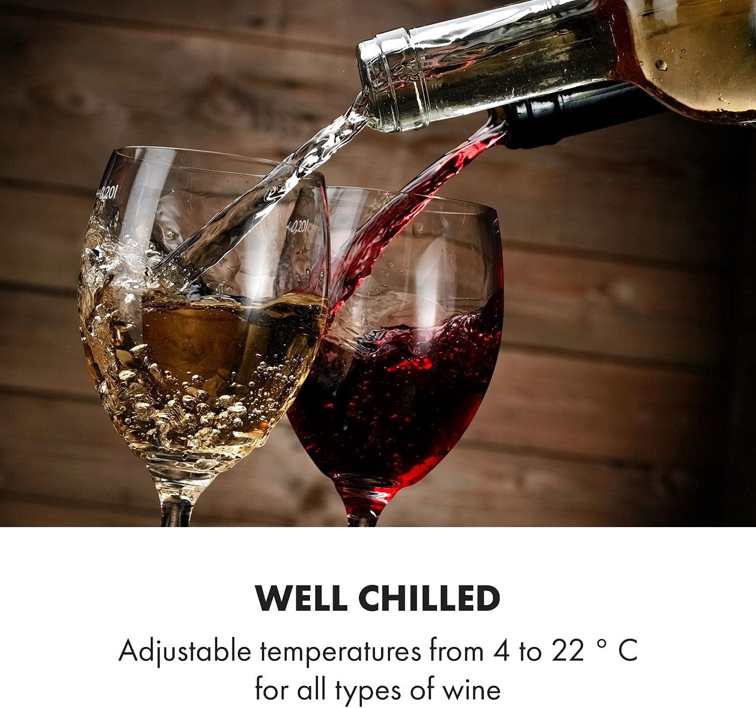 Klarstein Weinkühlschrank, Getränkekühlschrank Schmal, Kühlschrank mit Glastür, Getränkekühlschränke Freistehend, Weinkühlschrank Klein, Weinkühlschränke 1 Zone, UV-Schutz, 4-22 °C, 19 Flaschen