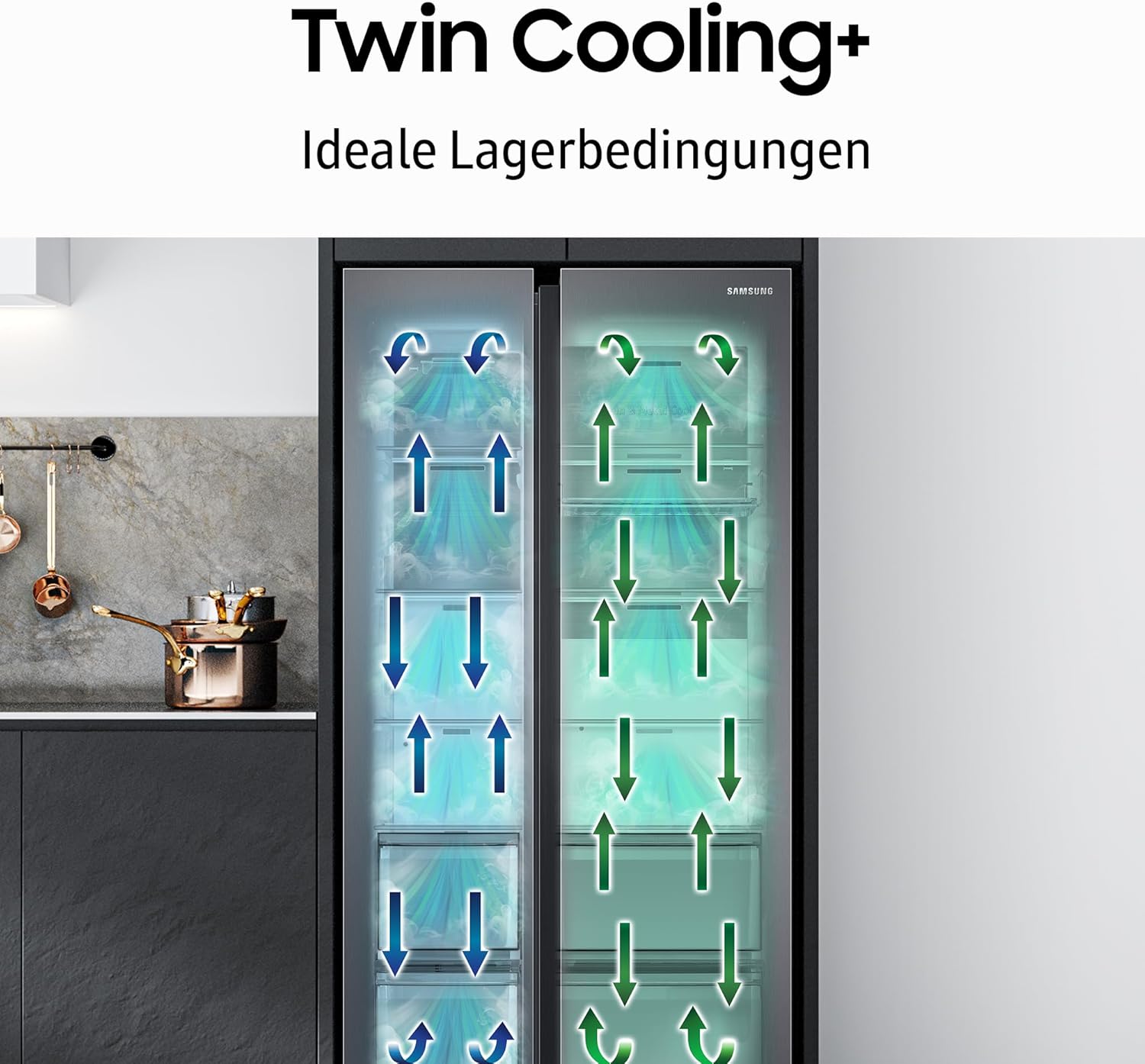 Samsung RS64DG53R3B1EF Side-by-Side-Kühlschrank mit Gefrierfach, 178 cm, 628 l, SmartThings AI Energy Mode, Eis- und Wasserspender, Slim Ice Maker, Premium Black Steel