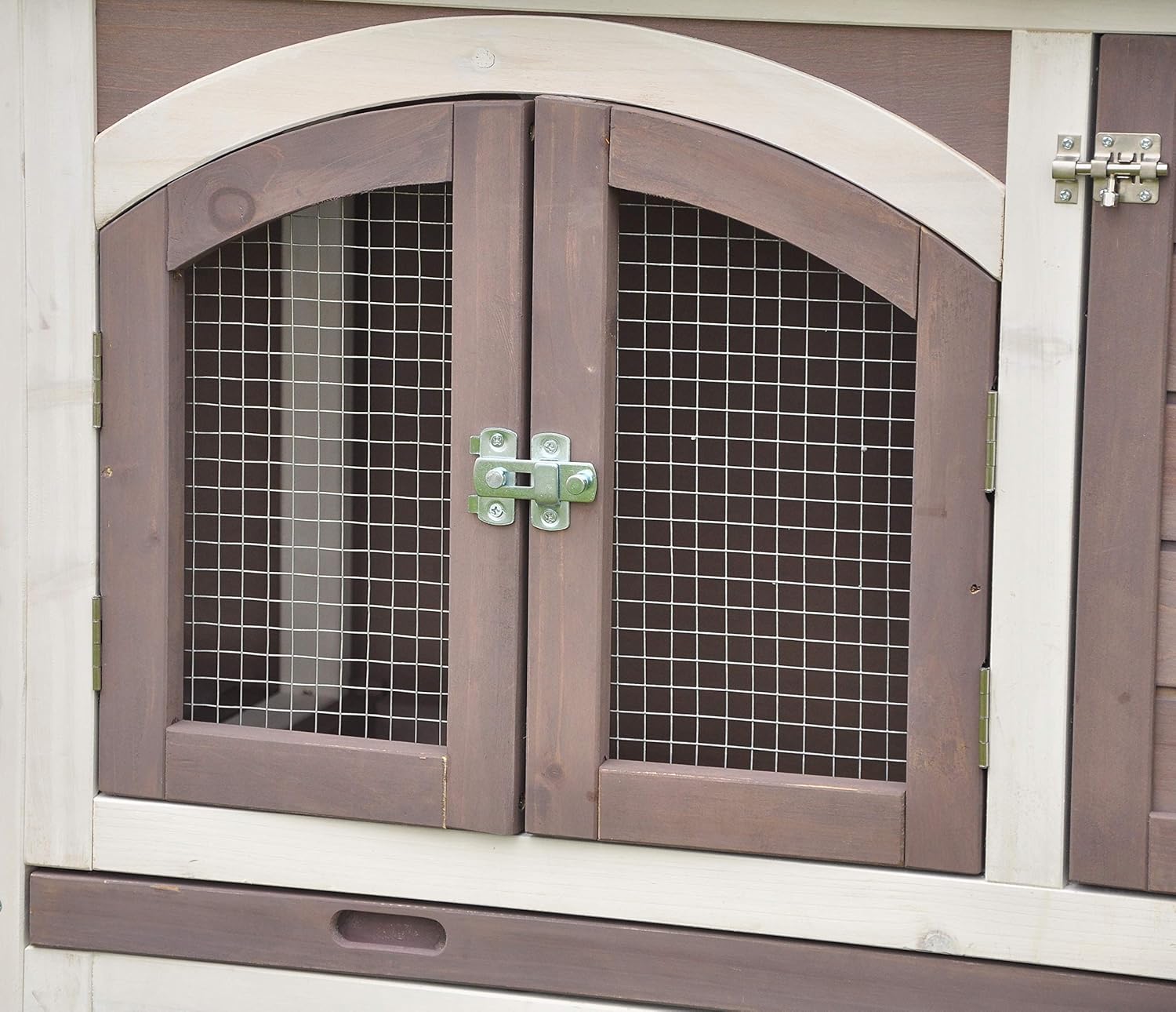 nanook Murmel XXL Doppel Kaninchenstall Hasenstall - doppelstöckig - wetterfest - 211 x 52 x 107 - Farbe: Taupe/Weiss - extra großes Kaninchengehege