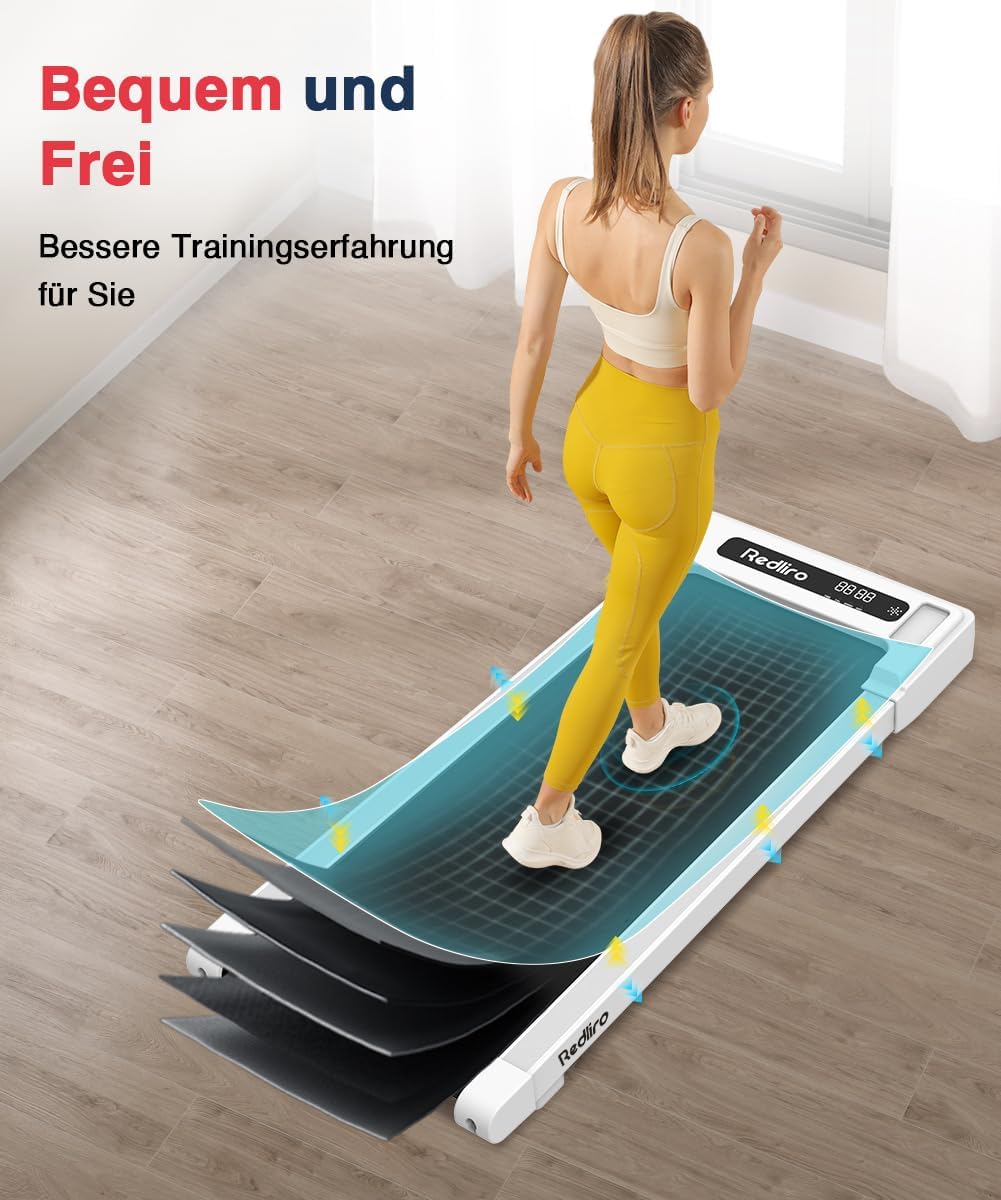 Redliro Walking Pad, Laufband für Zuhause mit Fernbedienung und LED-Anzeige, Kompaktes und leises Laufband Schreibtisch für Zuhause/Büro 1-6km/h