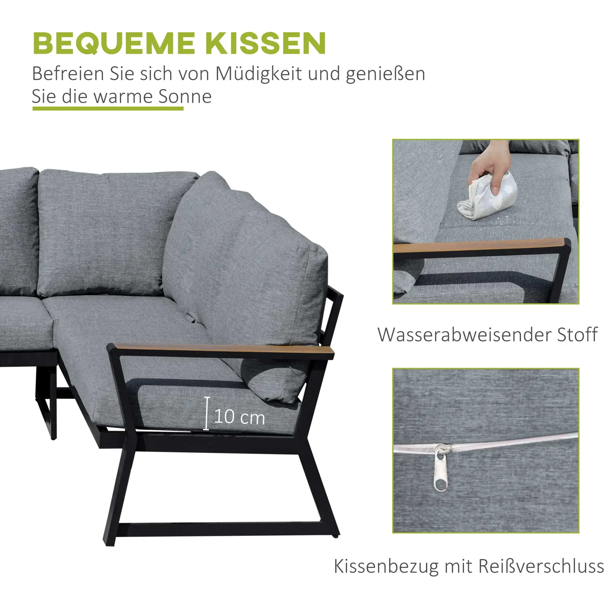 Outsunny Gartenmöbelset 3-teilig Ecksofa mit Tisch Aluminium