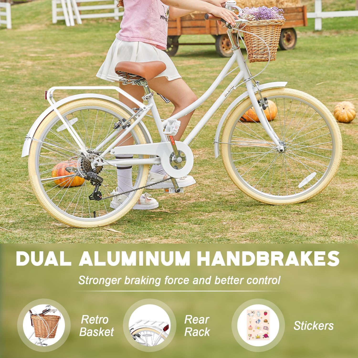 Glerc Missy 20 24 26 Zoll Mädchen City 6-Gang Hybrid Cruiser Fahrrad mit Weidenkorb für Jugend über 6-Jahre alt, mehrere Farben