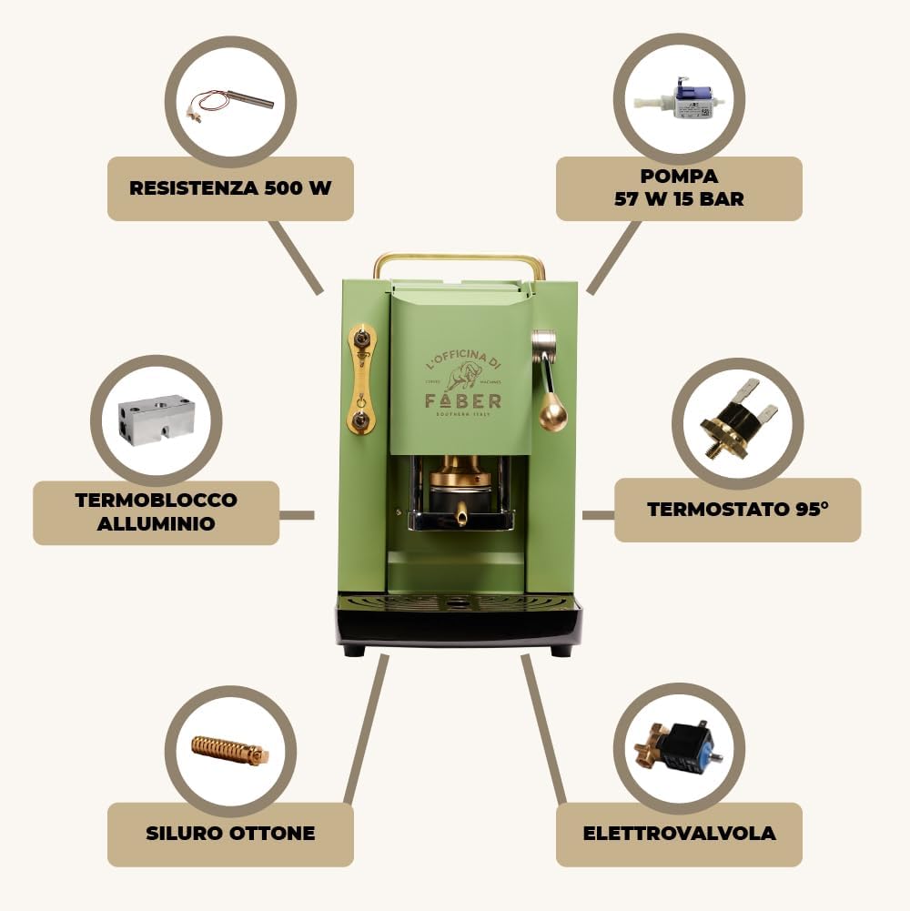 Faber PRO Total Deluxe Kaffeemaschine aus Messing, 44 mm Ese Papier, 1.3 liters, (Weiß)