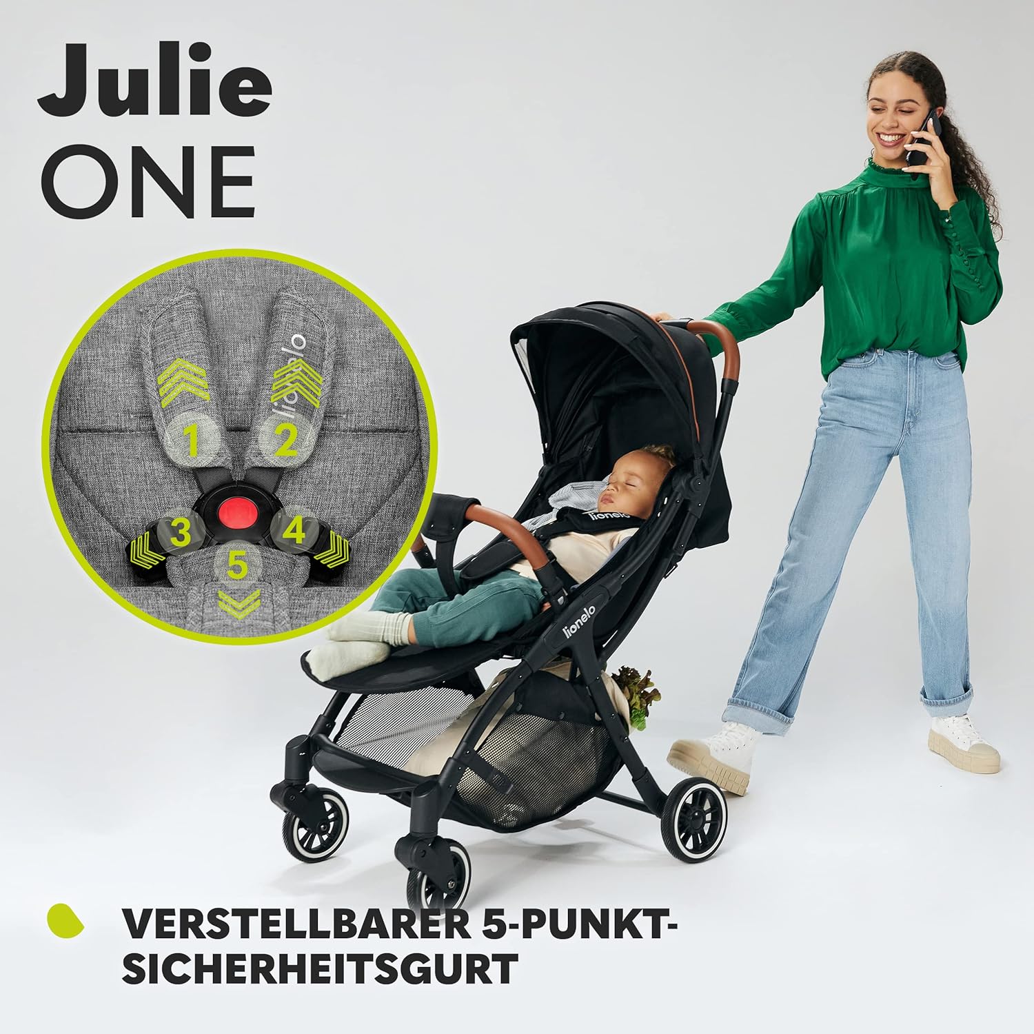 LIONELO Julie One Buggy Kinderwagen bis 22 kg, verstellbare Rückenlehne und Fußstütze, Moskitonetz, Beinwärmer, Getränkehalter und Transporttasche, zusammenklappbar