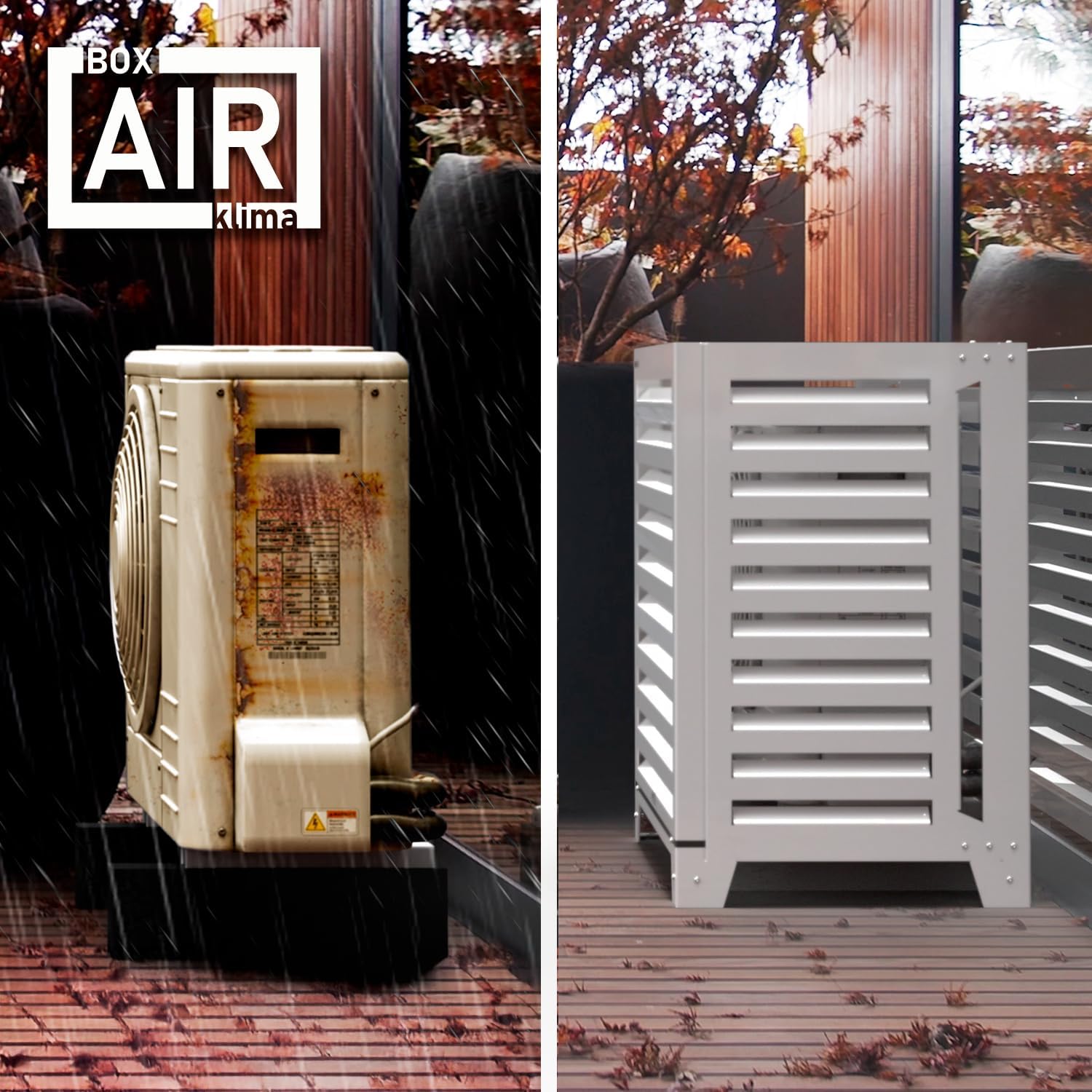 Box Air Klima Abdeckung - Schallschutzhaube Wärmepumpe Schutzgitter - Verkleidung Klimaanlage Außengerät - Für Klimaanlagen und Wärmepumpen - Robuste Schutzabdeckung