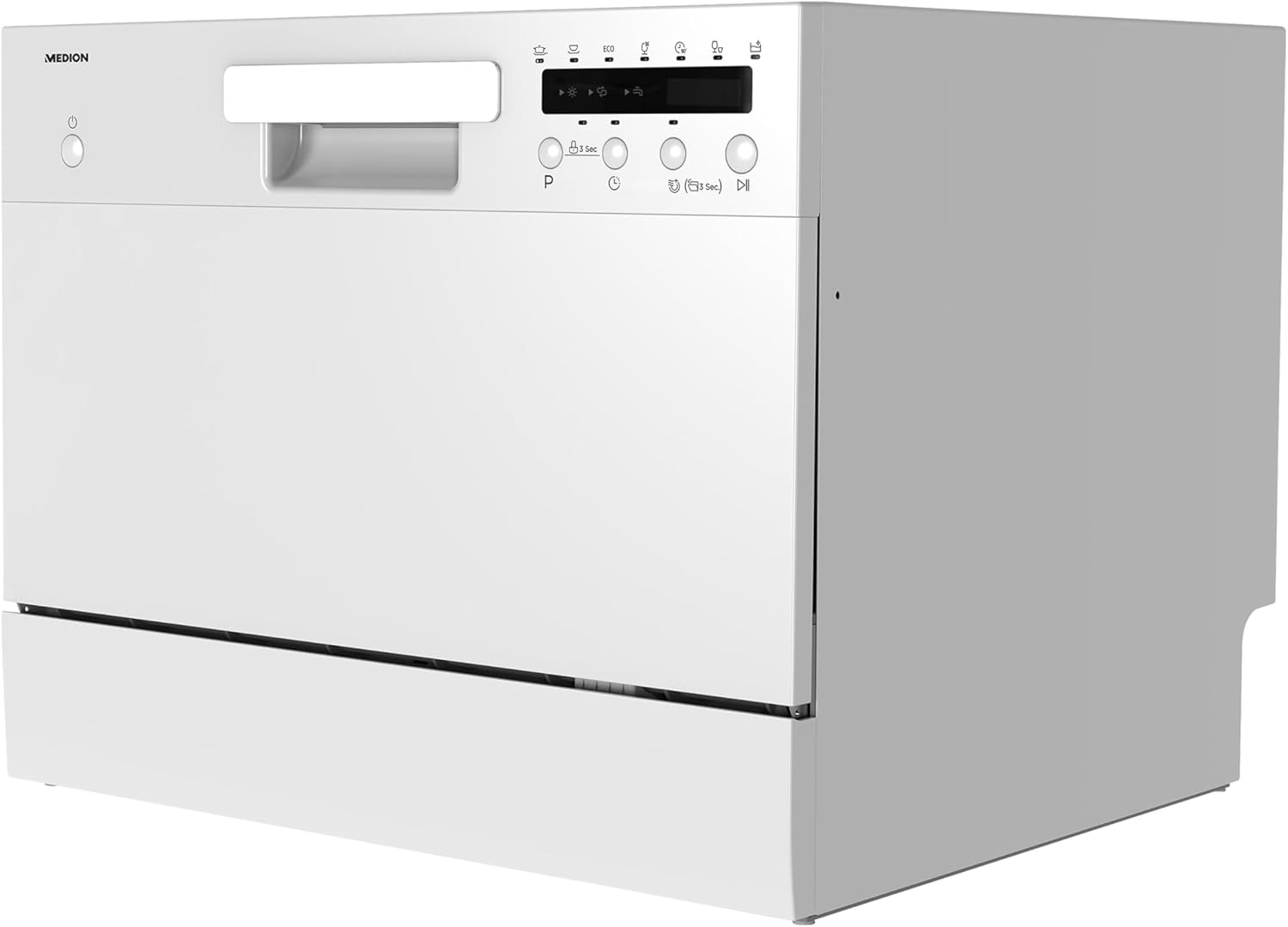 MEDION Tischgeschirrspüler DWT60 (6 Gedecke Fassungsvermögen, 7 Programme, ECO Programm, ca. 6,5 Liter Verbrauch, AquaStop, LED Display, Kindersicherung, MD37496) silber