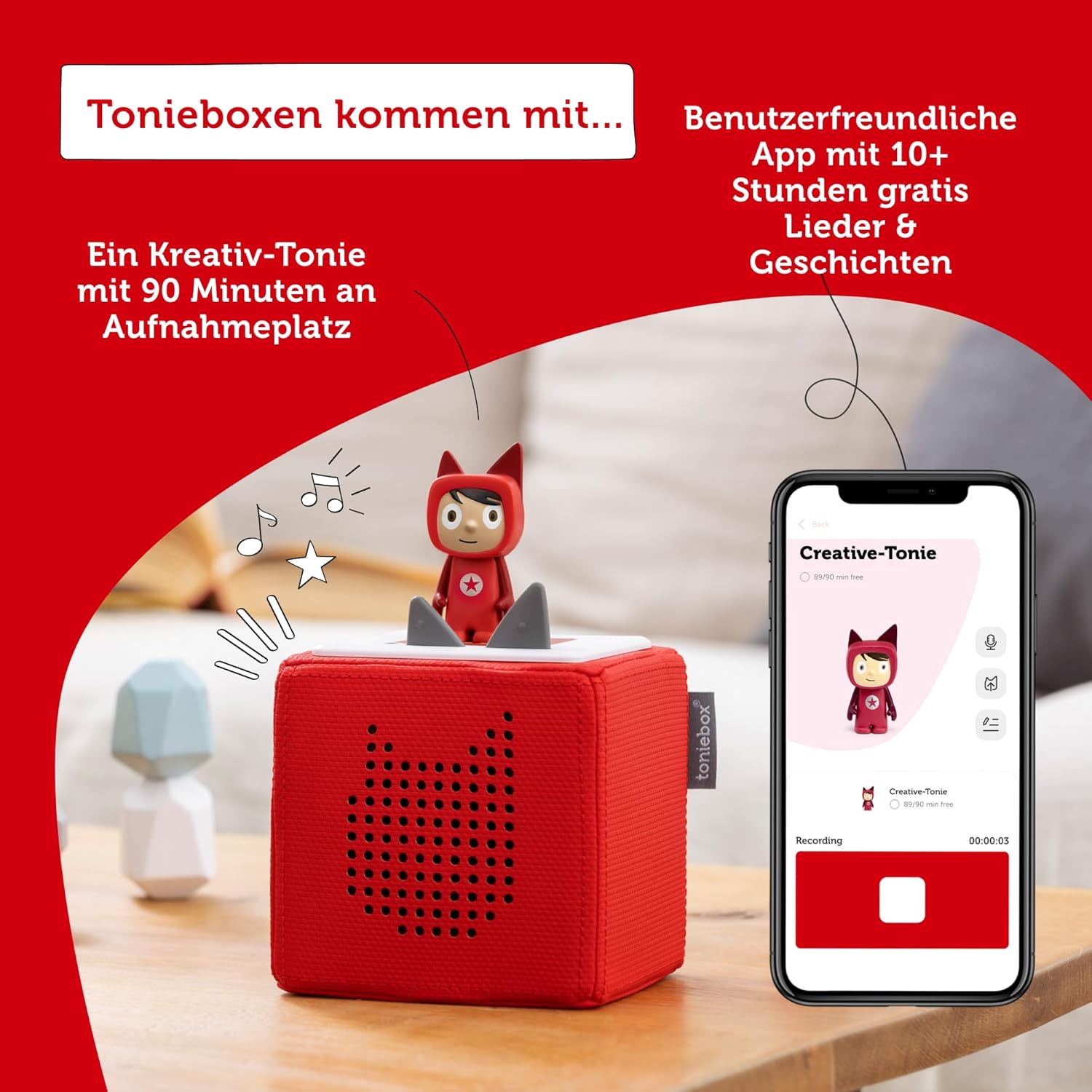 Toniebox Extrapack – Toniebox Starterset Blau mit Kreativtonie + 4 x Disney Tierische Helden Hörfiguren, Audioplayer für Hörbücher und Lieder, kabellose Musikbox mit Disney Hörspiel