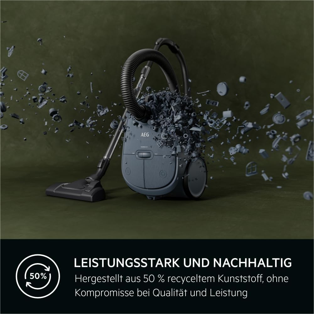 AEG CLEAN 6000 AB61C2DB Staubsauger mit Beutel / hohe Saugleistung / inkl. Polsterdüse / 50 % Recyclingkunststoff / ideal für Haustierbesitzer / Reinigen von Polstern / 12 m Kabel / 750 W / Blau