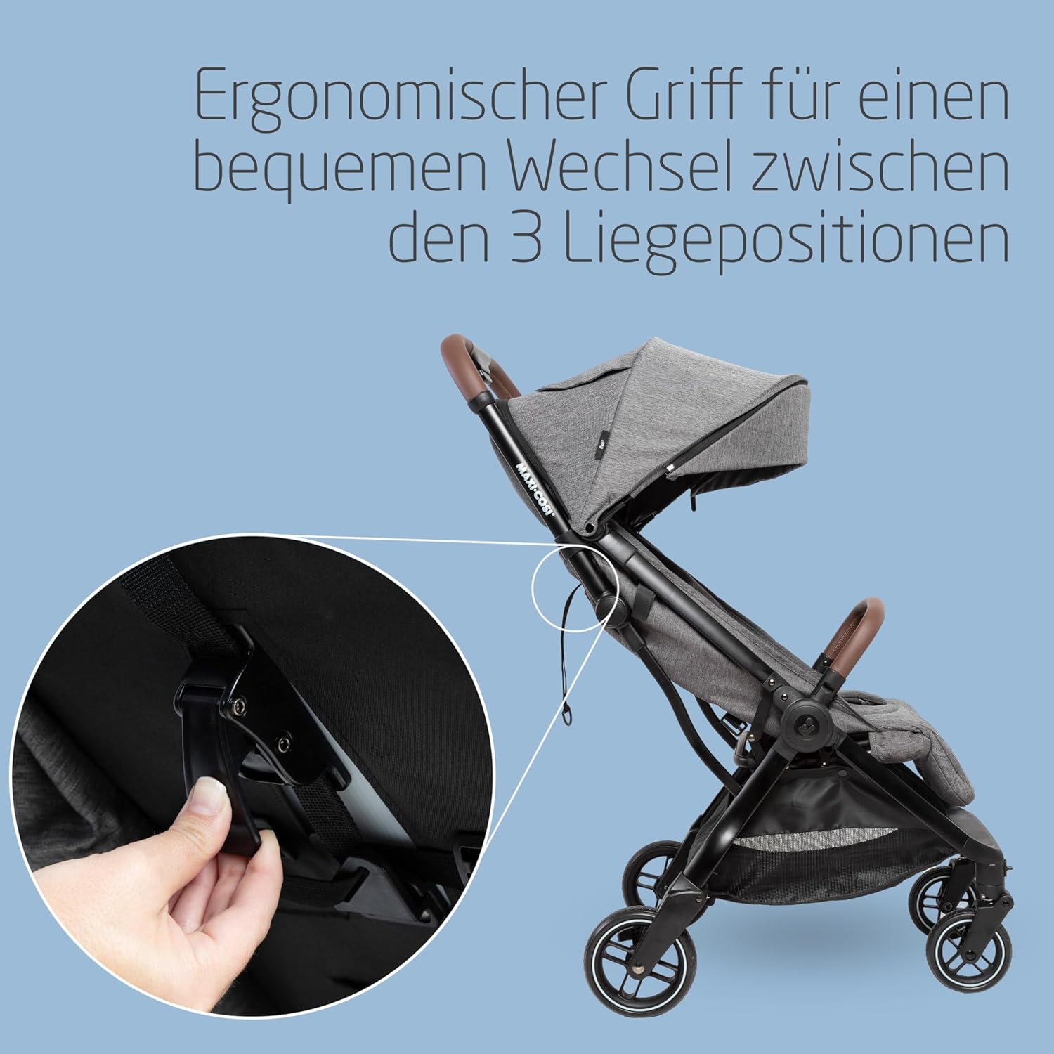 Maxi-Cosi Lara2 Baby Kinderwagen, 0–4 Jahre, 0–22 kg, federleichter, kompakter Buggy, 3 Liegepositionen, flache Liegeposition, klein zusammenklappbar, Schultergurt, Essential Graphite