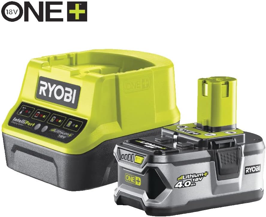 RYOBI 18 V ONE+ Akku-Rasenmäher RLM18X33B40 (Schnittbreite 33 cm, 5-fache Höhenverstellung 25-65 mm, zusammenklappbares Griffgestänge, inkl. Mulchkeil, 35l Grasfangsack, 4,0Ah Akku & Ladegerät)