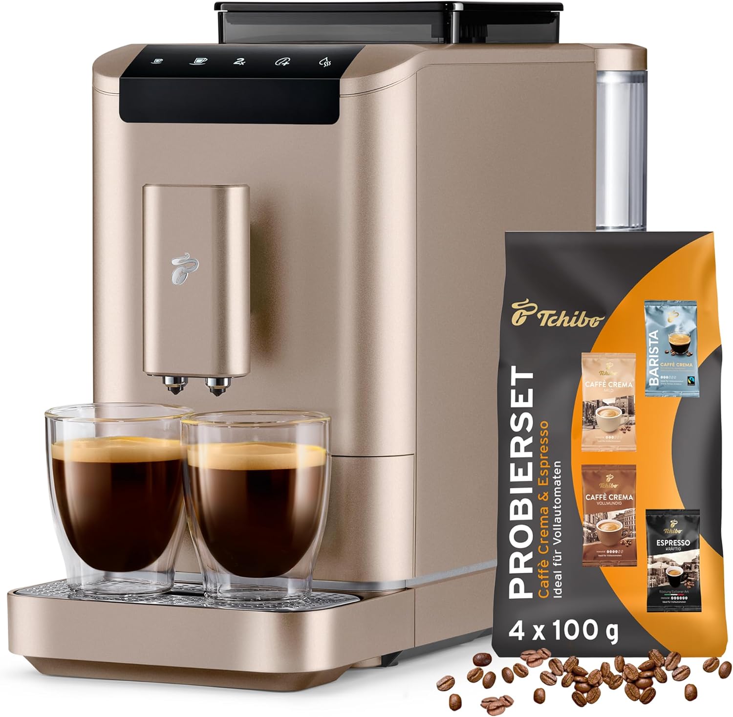 Tchibo Kaffeevollautomat Esperto2 Caffè mit 2-Tassen-Funktion für Caffè Crema und Espresso, Granite Black - INKLUSIVE Kaffeeprobierset GRATIS
