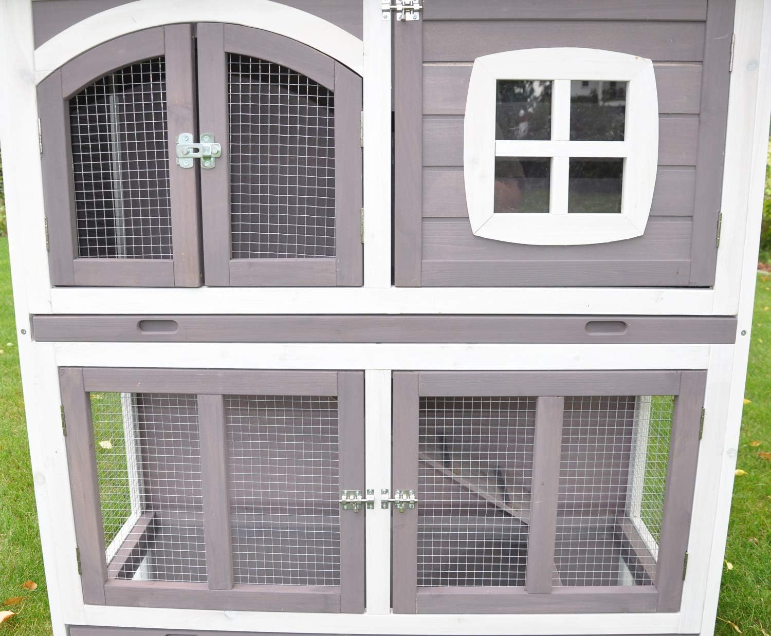 nanook Murmel XXL Doppel Kaninchenstall Hasenstall - doppelstöckig - wetterfest - 211 x 52 x 107 - Farbe: Taupe/Weiss - extra großes Kaninchengehege