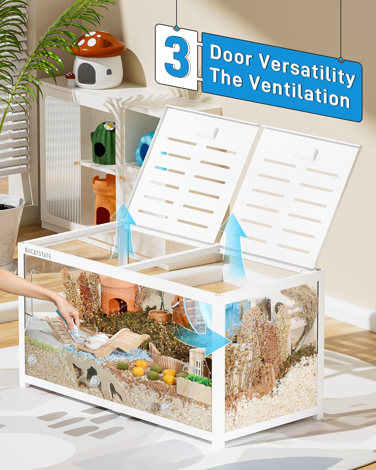 BUCATSTATE Hamsterkäfig 3,0: Metall Rattenkäfig Kleintierkäfig Groß Stapelbar mit Einfacher Montage 120L x 60W x 62H cm für Nager, Mäuse, Zwerghamster (0,72m², Weiß)