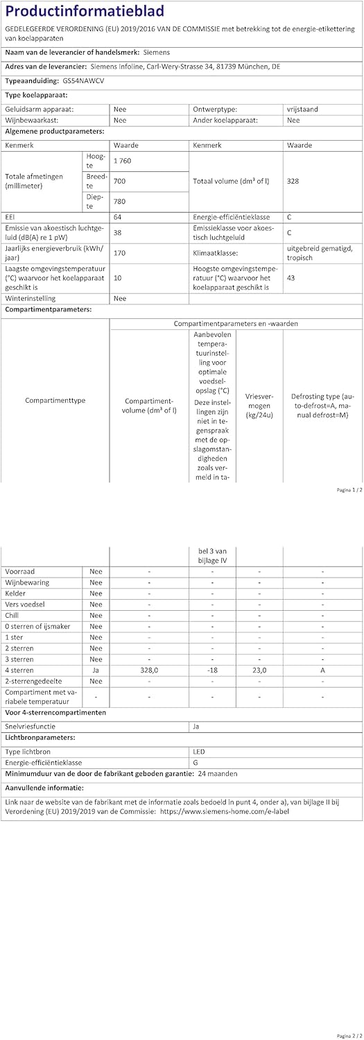 Siemens GS54NAWCV iQ500 Gefrierschrank, 176 x 70 cm, 327 L, noFrost nie wieder abtauen, bigBox Platz für großes Gefriergut, varioZone flexible Glas-und Schubladen, Weiß