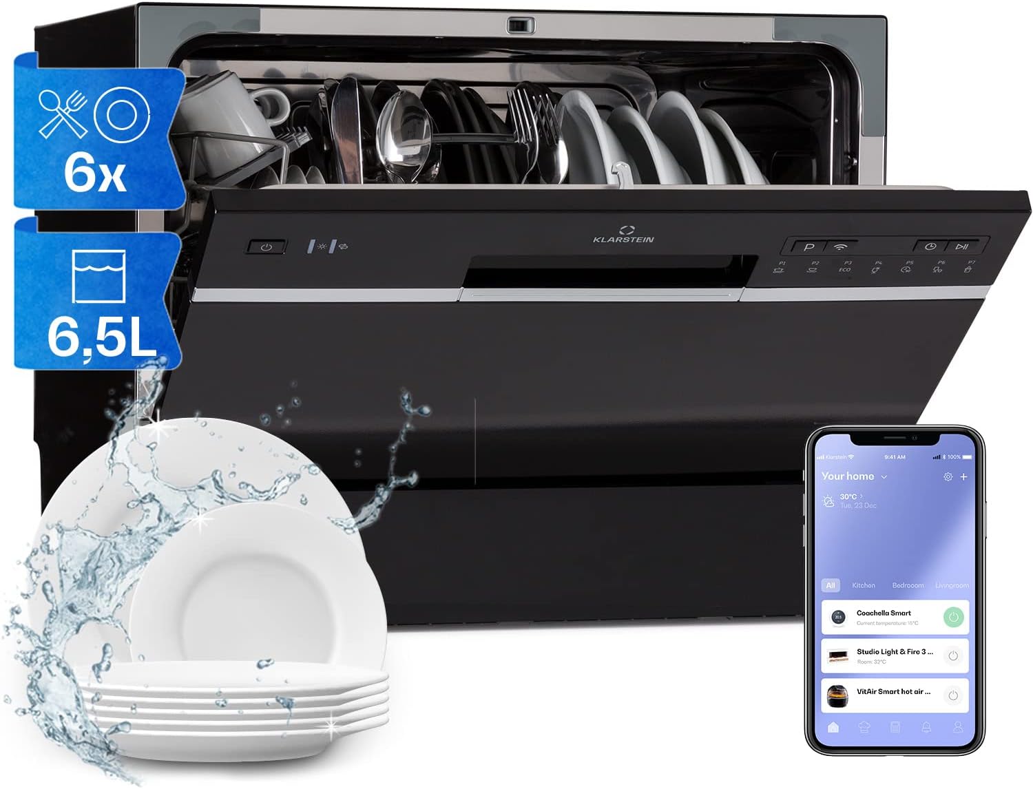 Klarstein ia 8 - Spülmaschine, Geschirrspüler, Freistehend, Teilintegriert, F, 55 cm breit, 8 Maßgedecke, 6 Programme, Aquastop, silber