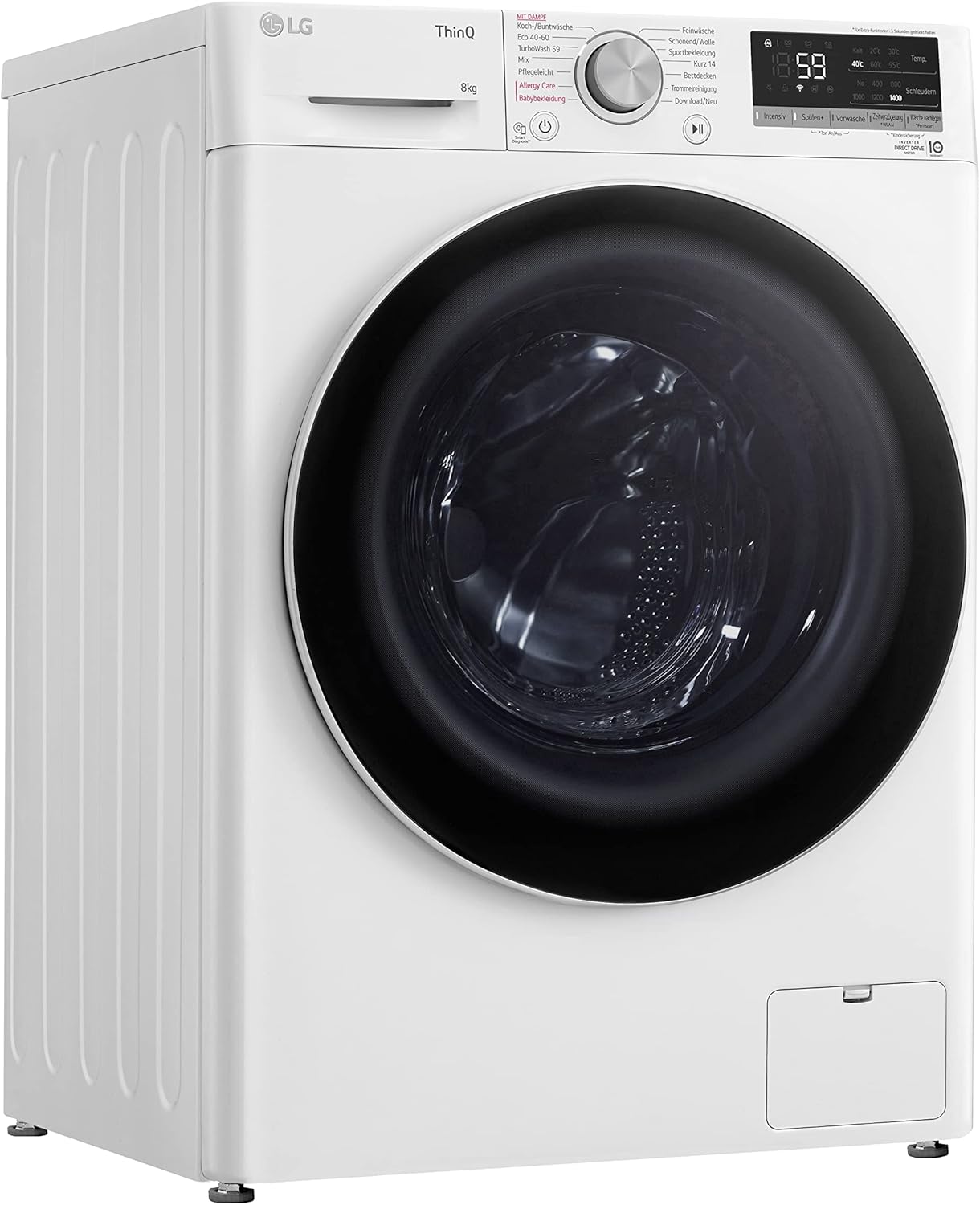 LG F4WV7080, Klasse A, Frontlader-Waschmaschine 8 kg, 1400 U/Min, AI Direct Drive, Wi-Fi, Tiefenreinigung mit Dampf, Groe Kapazitt, TRIPLE A, Auentür aus Sicherheitsglas, 62 x 60 x 85 cm Wei
