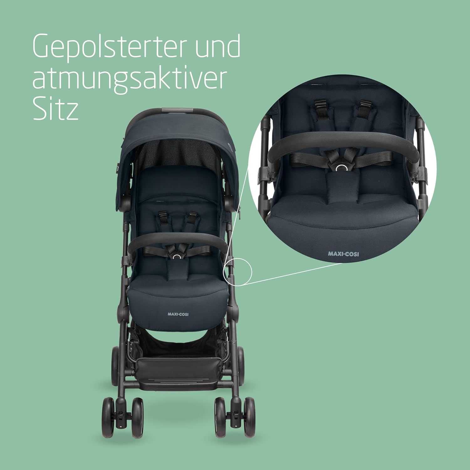 Maxi-Cosi Lara2 Baby Kinderwagen, 0–4 Jahre, 0–22 kg, federleichter, kompakter Buggy, 3 Liegepositionen, flache Liegeposition, klein zusammenklappbar, Schultergurt, Essential Graphite