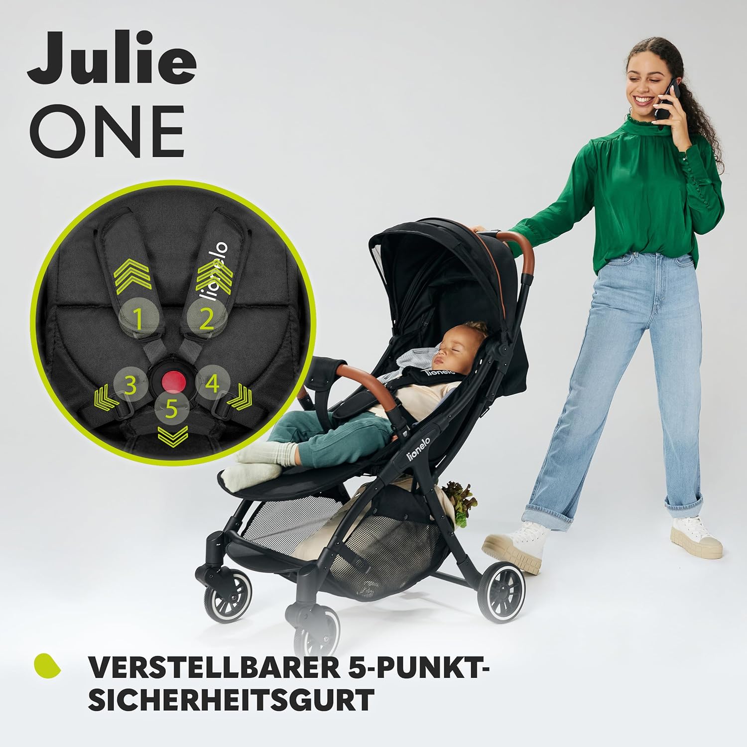 LIONELO Julie One Buggy Kinderwagen bis 22 kg, verstellbare Rückenlehne und Fußstütze, Moskitonetz, Beinwärmer, Getränkehalter und Transporttasche, zusammenklappbar