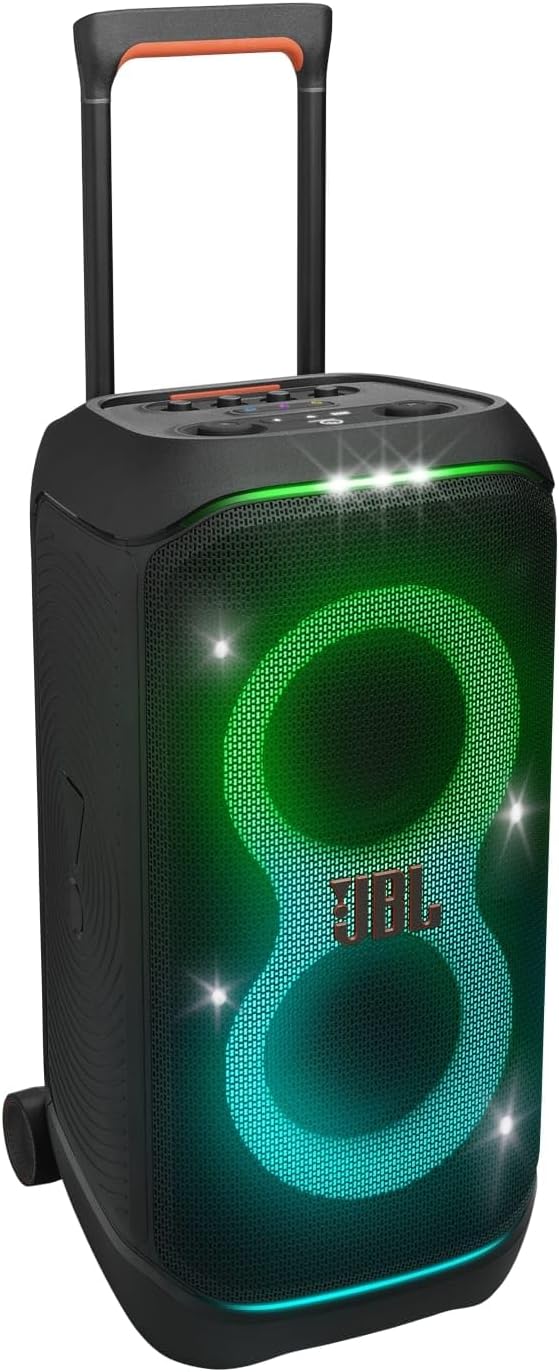 JBL Partybox Stage 120 in Schwarz – Tragbare Bluetooth-Lautsprecher-Box mit JBL Pro Sound, Lichtshow, KI-Sound-Boost und Teleskopgriff – 12 h Laufzeit