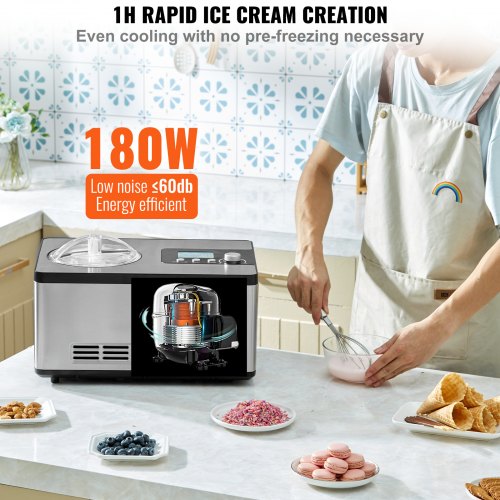 Elektrsiche Eismaschine 2L Eiscreme Frozen Joghurt Sorbet Edelstahl Gelato