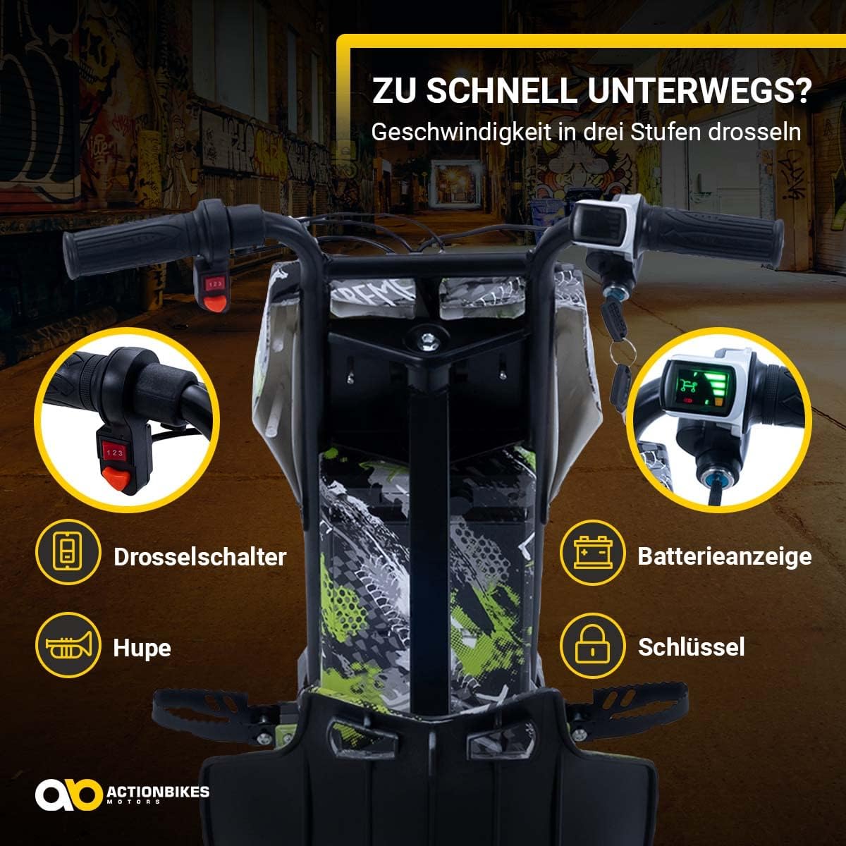 Actionbikes Motors Kinder Elektro Driftscooter | 𝟐𝟓𝟎 Watt Motor - Drift Cart 360°- 3 Geschwindigkeitsstufen - LED-Beleuchtung - Sitz verstellbar - Bluetooth - Drift Kart - Drift Auto (Space Purple)