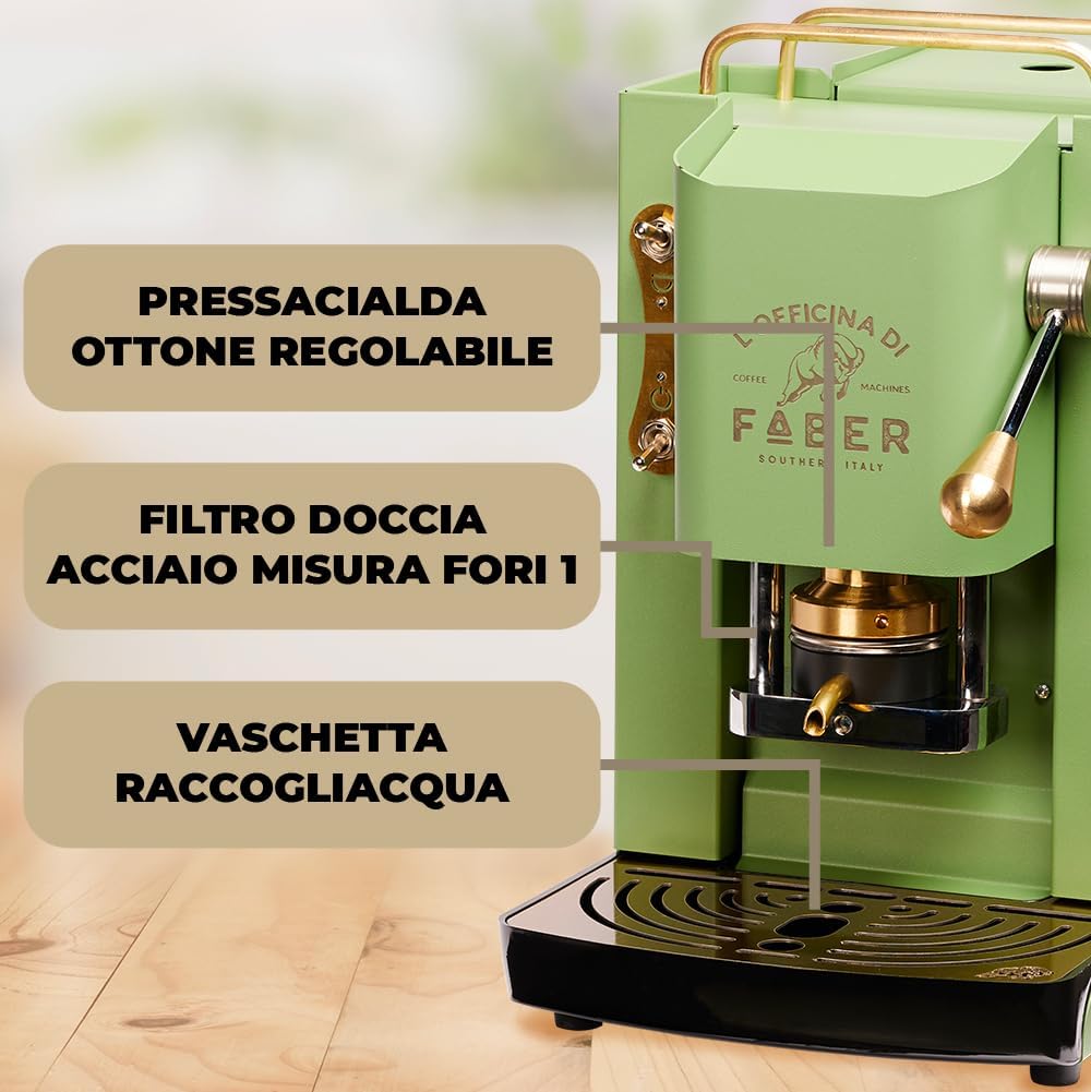 Faber PRO Total Deluxe Kaffeemaschine aus Messing, 44 mm Ese Papier, 1.3 liters, (Weiß)