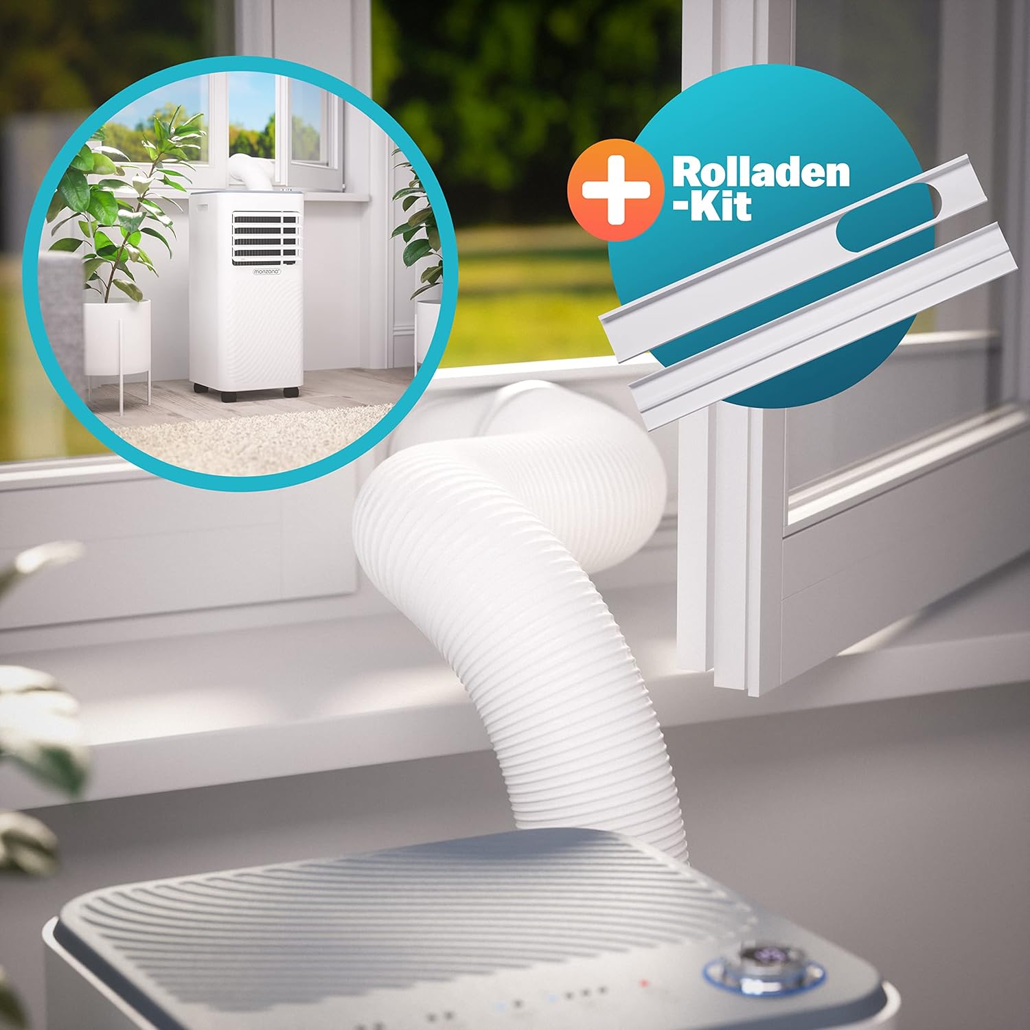 Monzana® lokale Klimaanlage MZKA2000 Mobil Abluftschlauch 7000BTU 3in1 750W 24h Timer 25qm Fernbedienung Luftentfeuchter Rollladenkit Klimagerät
