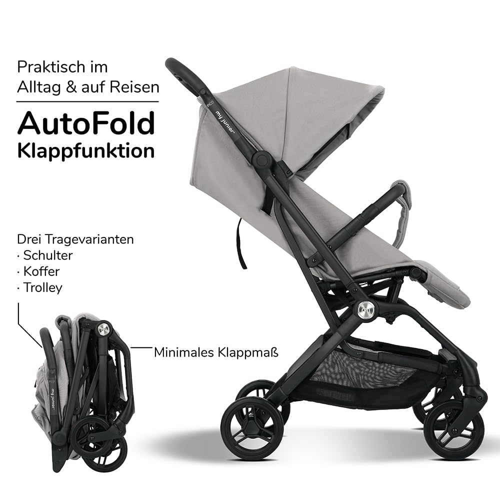 my junior Buggy PICO³ | bis 22kg | Einhand AutoFold-Klappmechanismus | Ergonomische Liegeposition nach IGR e.V. | großes Sonnenverdeck UV50+ | Handgepäckmaß | 2 Belüftungsfenster Hazel - Black
