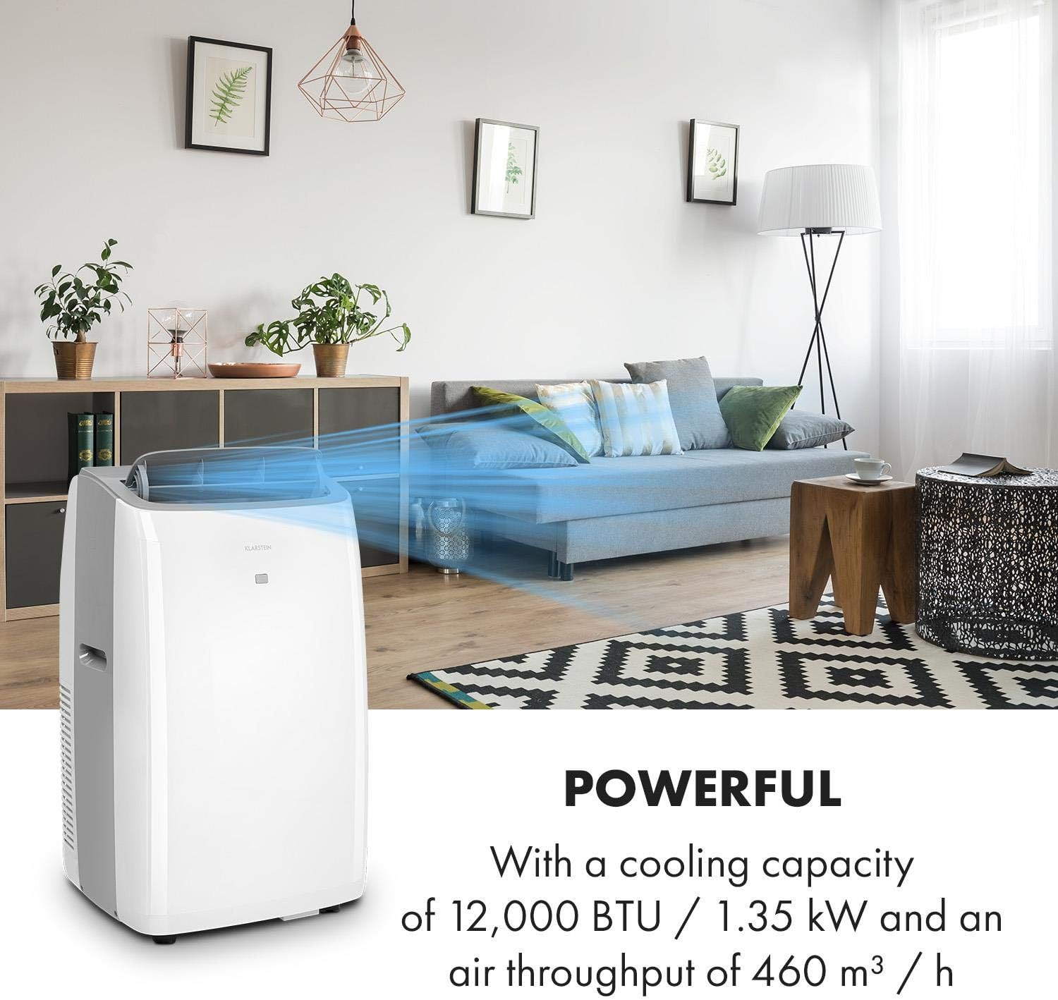 Klarstein Mobile Klimaanlage mit Abluftschlauch, 4-in-1 Klimagerät, Ventilator, Luftentfeuchter & Nachtmodus, Kleine & Portable Klimaanlage für Wohnung & Büro, Niedriger Verbrauch, 14000BTU