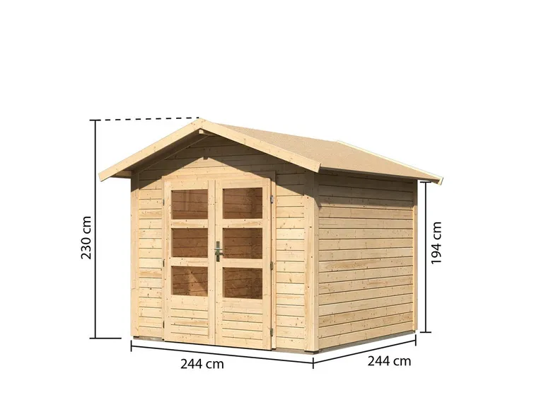 Karibu Gartenhaus »Carlos«, Satteldach, Witterungsschutz, Tür mit 3 Lichtausschnitten