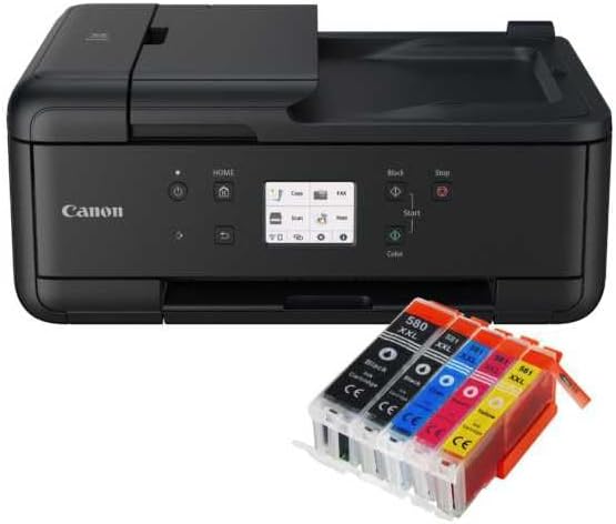 IC-Office TR7650 Farbtintenstrahl Multifunktionsdrucker 4-in-1 (Drucken, Kopieren, Scannen, Faxen, ADF, WLAN, AirPrint) schwarz + 10 XXL Tintenpatronen