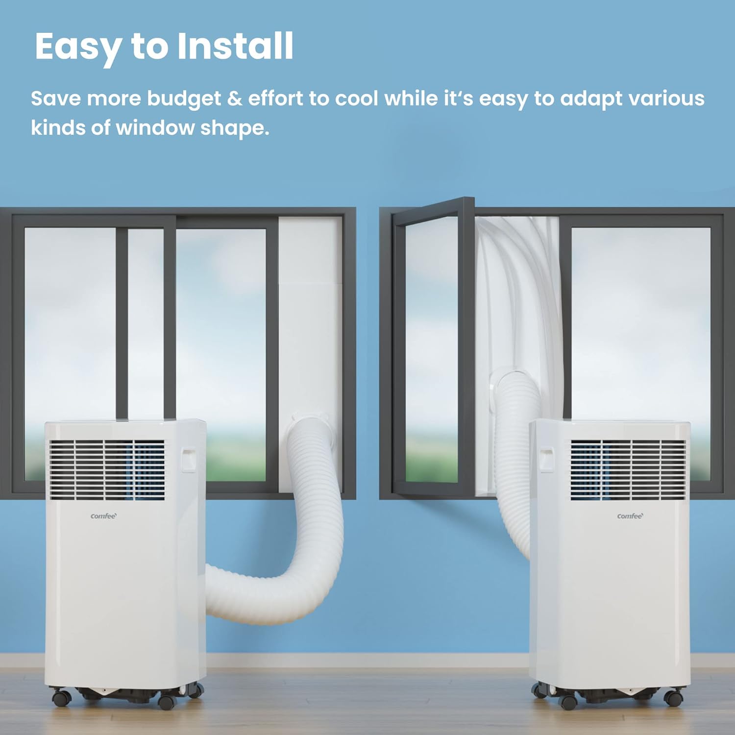 Comfee Mobiles Klimagerät Breezy Cool Pro 2.6,9000 BTU 2,6kW, Kühlen&Ventilieren&Entfeuchten,APP-Steuerung,Raumgröße bis 88m³(33㎡),Mobile Klimaanlage mit Abluftschlauch