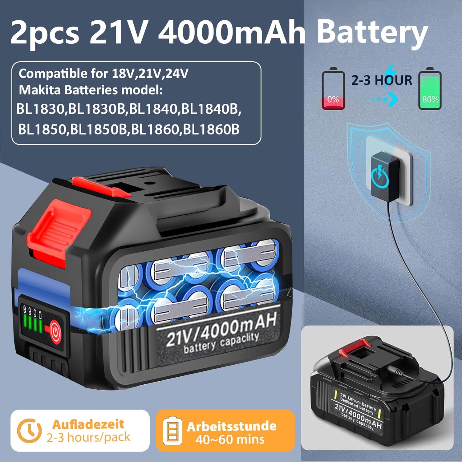 Akku Rasentrimmer mit Akku und Unkrautbürste 4 in 1 Freischneider mit Unkrautbürste 21V Bürstenloser Freischneider, Elektro Motorsense mit 2 Akku 4.0Ah und Ladegerät Teleskop, Verstellbarer, Orange