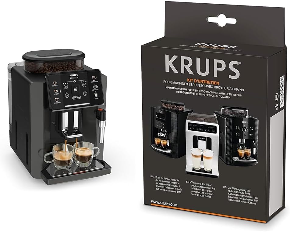 Krups Sensation Kaffeevollautomat, Milchschaumdüse, 5 Getränke, Filterkaffee-Funktion, 2-Tassen-Funktion, Kaffeemaschine, Schwarz, EA910810