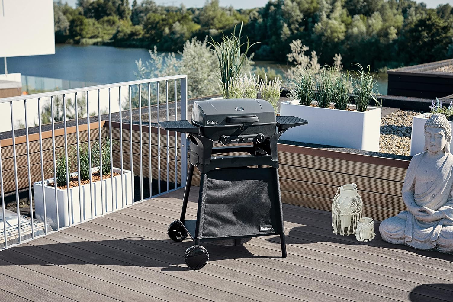 EndersGasgrill Urban II Pro, Tischgrill, Grillen-, Kochen- und Backen Funktion, 2 Brenner Edelstahl, mit Grill-Thermometer, Balkon-, Camping-Grill, Aluguss-Gehäuse, Gusseisen-Rost, #2062