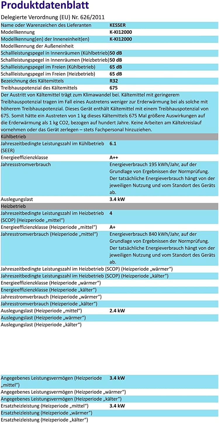 KESSER Klimaanlage Set Split - mit WiFi/App Funktion Klimagerät - Kühlen A++/ Heizen A+ - 9000 BTU/h (2.600 Watt) Kältemittel R32 - Fernbedienung, Timerfunktion - Inkl. komplettem Montagematerial