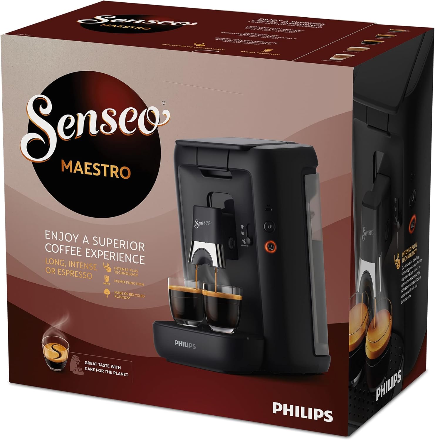 Philips Senseo Maestro Kaffeepadmaschine mit Kaffeestrkewahl und Memo-Funktion, 1,2 Liter Wasserbehlter, Grünes Produkt, Farbe: Rot (CSA260/90)