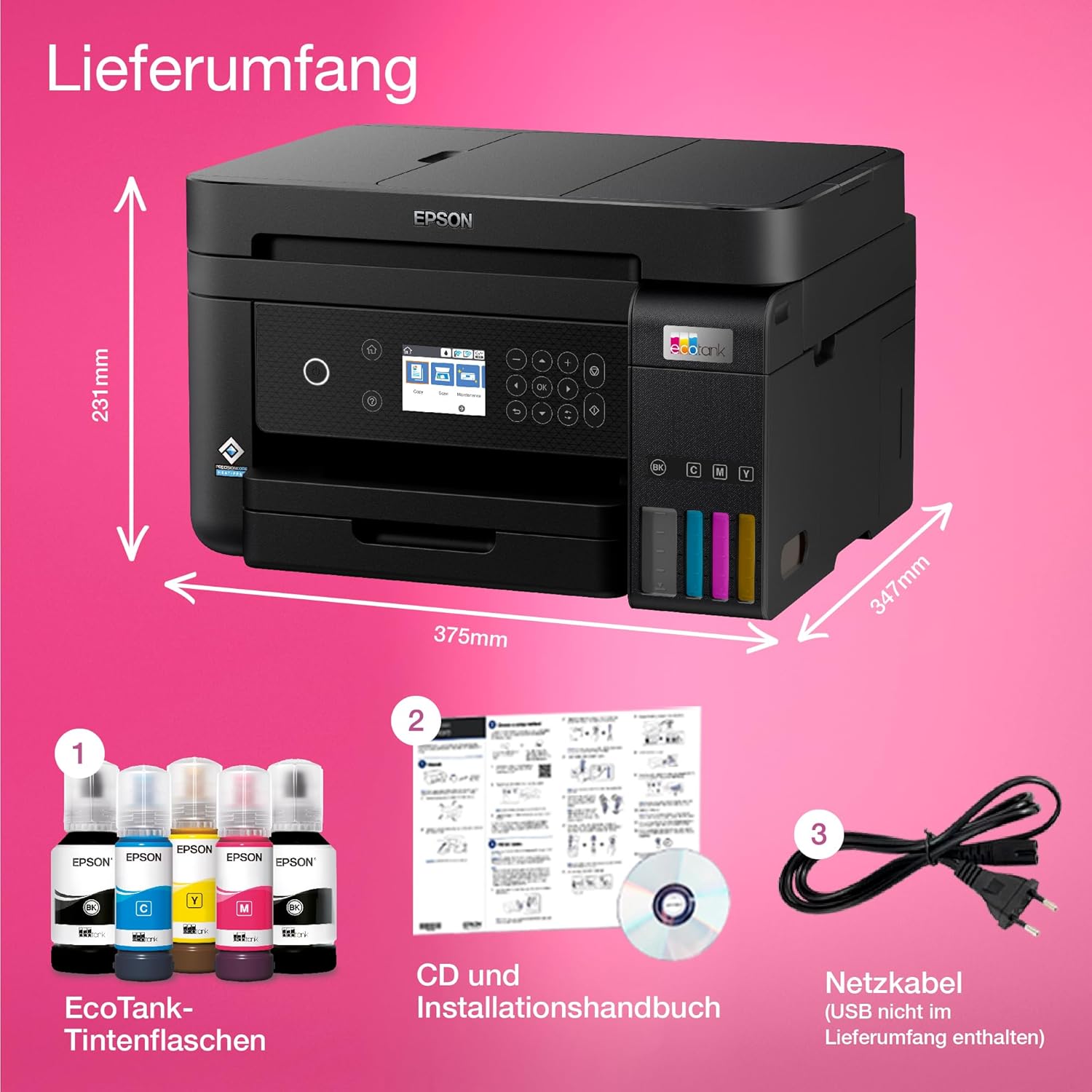 Epson EcoTank ET-4800 A4-Multifunktions-Wi-Fi-Tintentankdrucker, mit einem im Lieferumfang enthaltenen Vorrat an Tinten bis zu 3 Jahren
