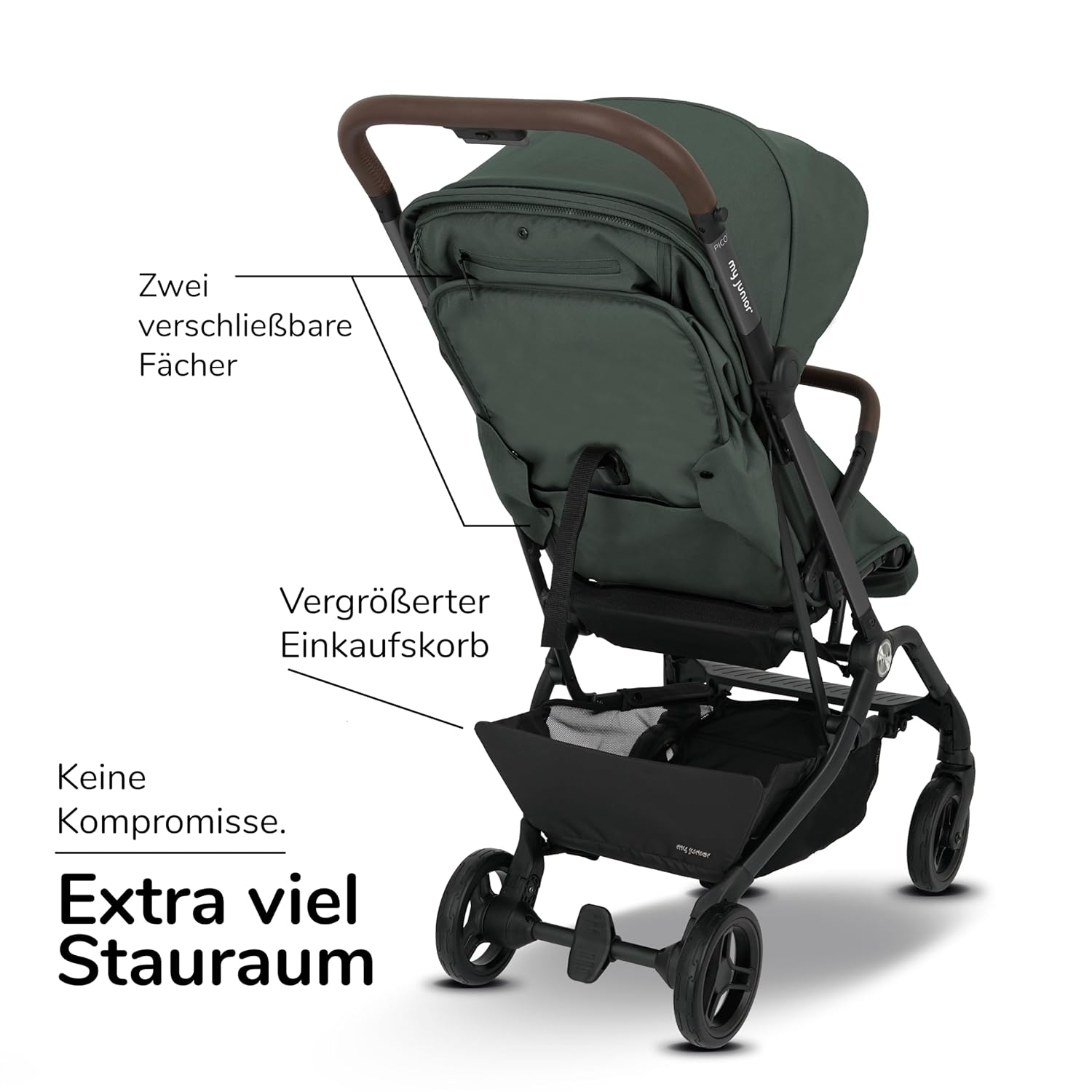 my junior Buggy PICO³ | bis 22kg | Einhand AutoFold-Klappmechanismus | Ergonomische Liegeposition nach IGR e.V. | großes Sonnenverdeck UV50+ | Handgepäckmaß | 2 Belüftungsfenster Hazel - Black
