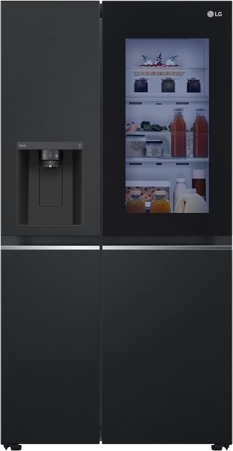LG GSGV81PYLL Side by Side Kühlschrank, Klasse E, 635 L, Instaview, Kühlschrank mit Gefrierfach, Eis-, Crushed Ice- Wasserspender, Total NoFrost, Smart Inverter Kompressor, Wi-Fi