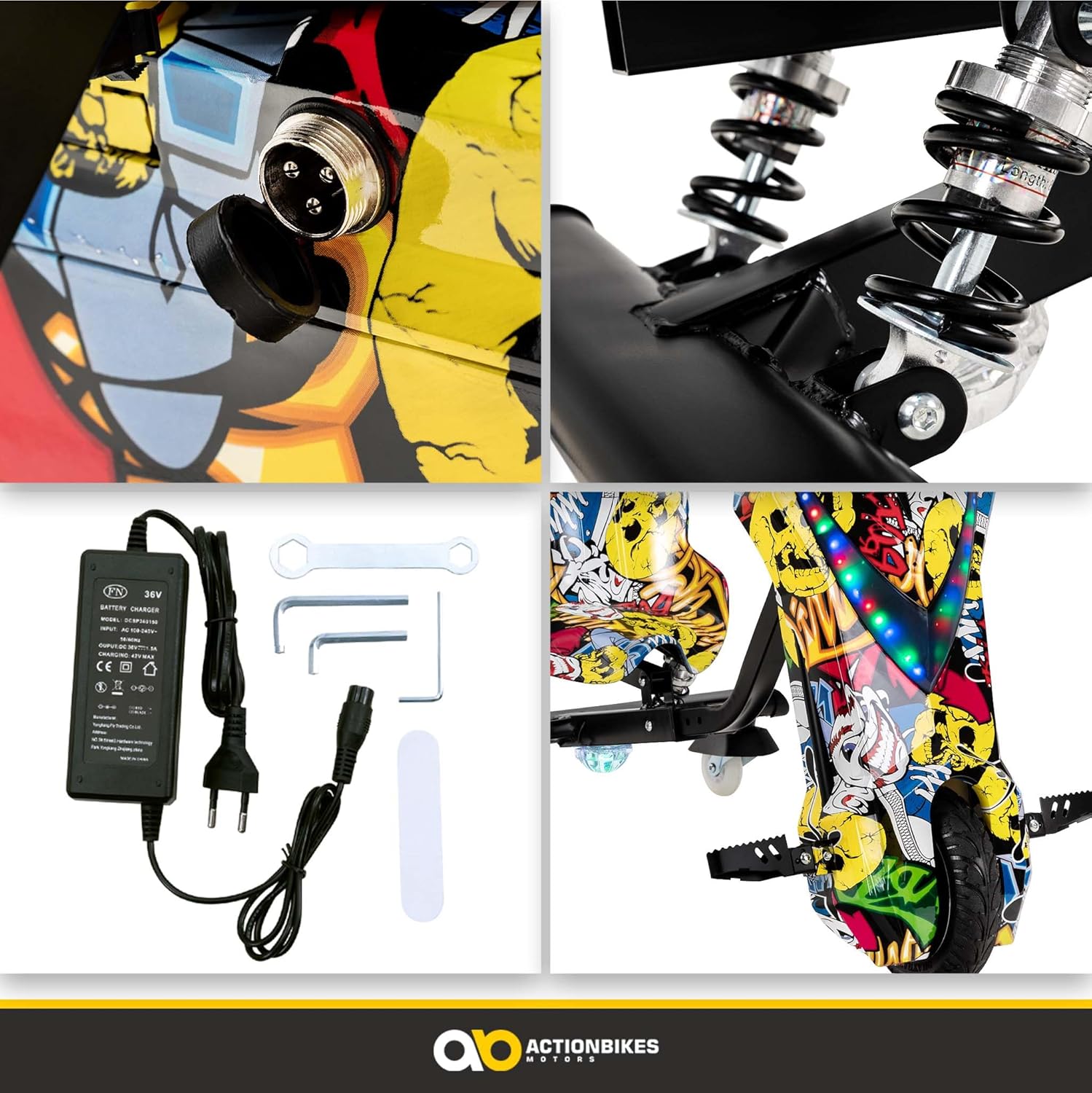 Actionbikes Motors Kinder Elektro Driftscooter | 𝟐𝟓𝟎 Watt Motor - Drift Cart 360°- 3 Geschwindigkeitsstufen - LED-Beleuchtung - Sitz verstellbar - Bluetooth - Drift Kart - Drift Auto (Space Purple)